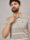 Beige Striped Polo T-Shirt