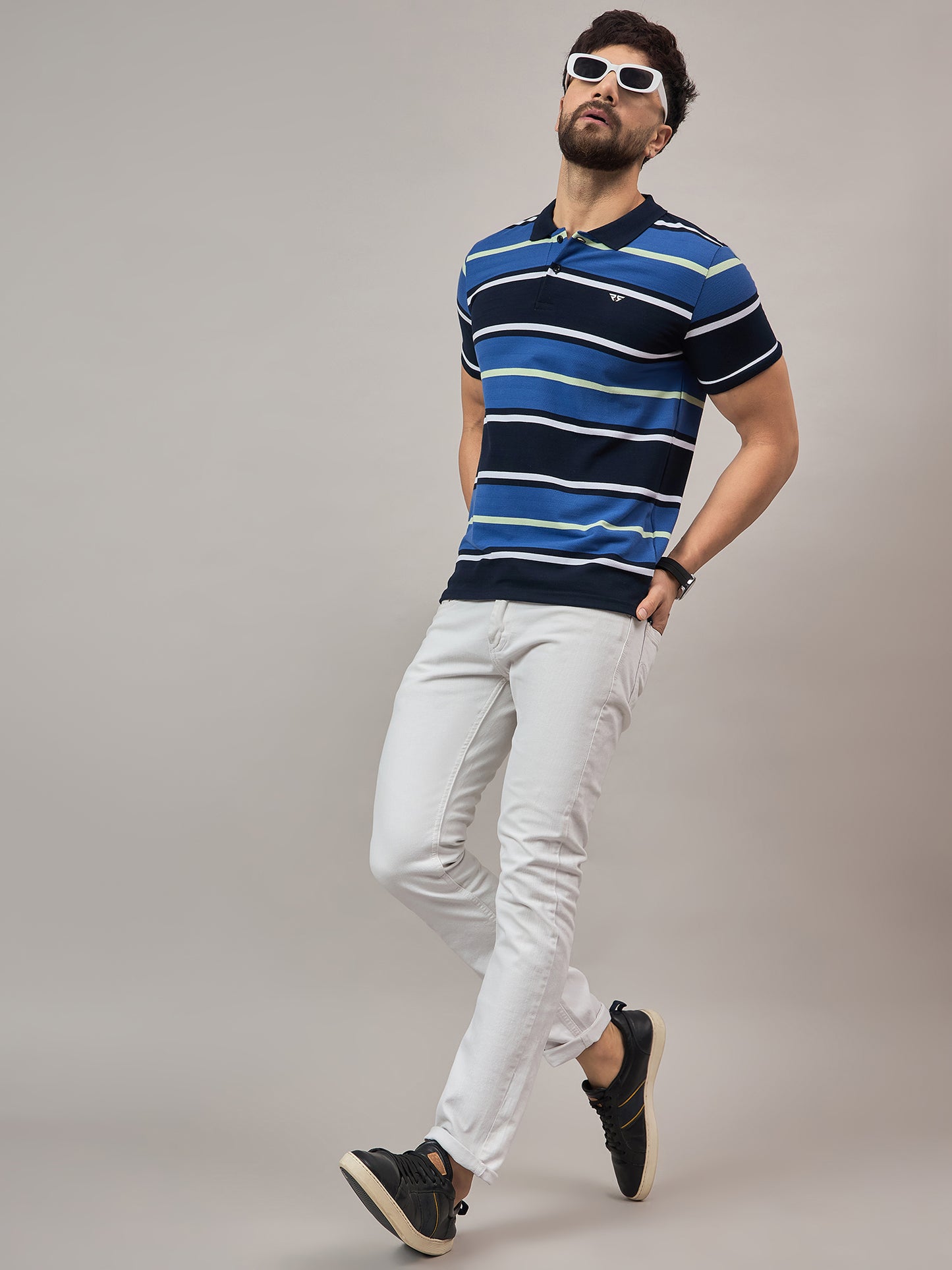 Blue Striped Polo T-Shirt