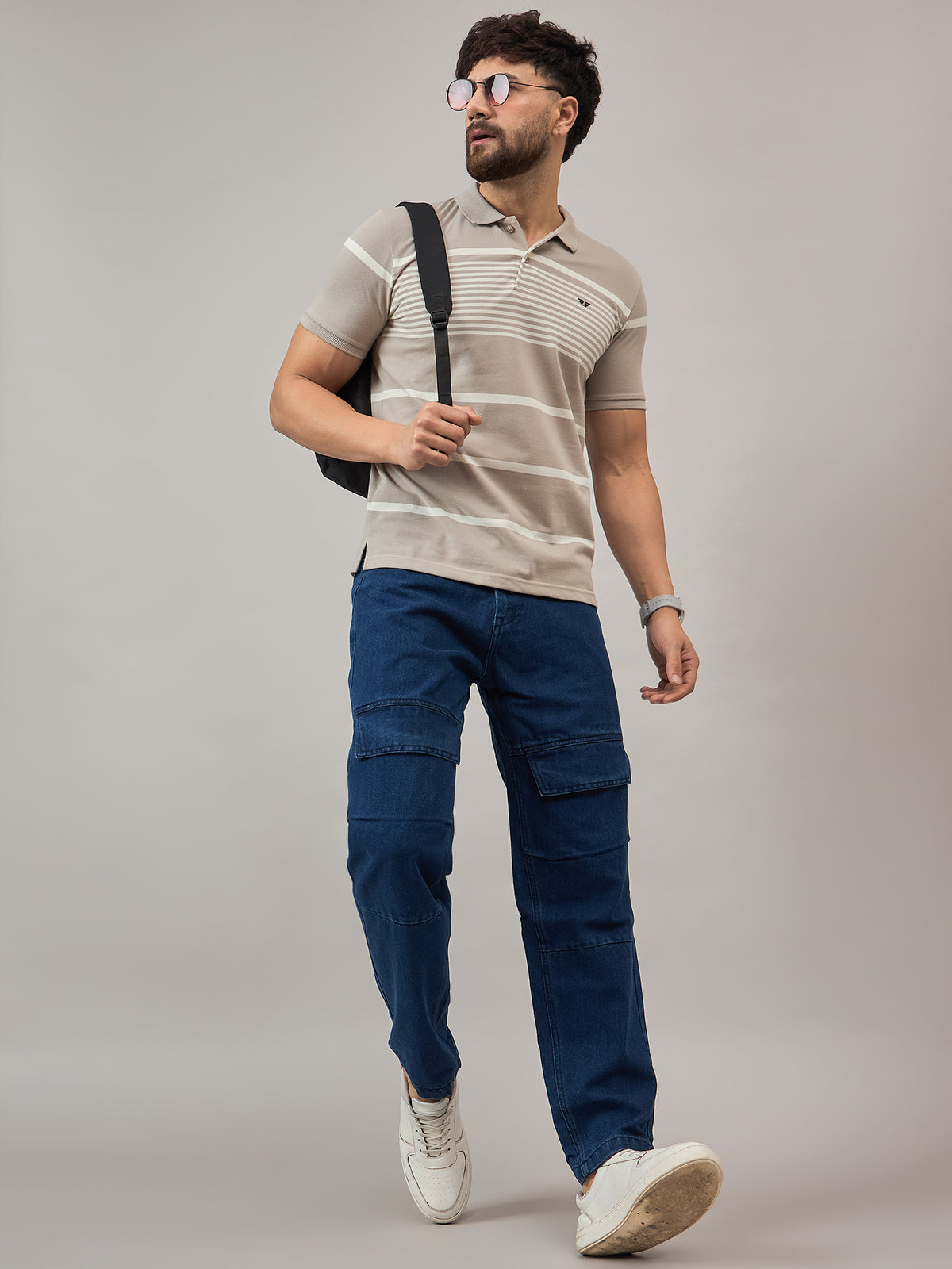 Beige Striped Polo T-Shirt