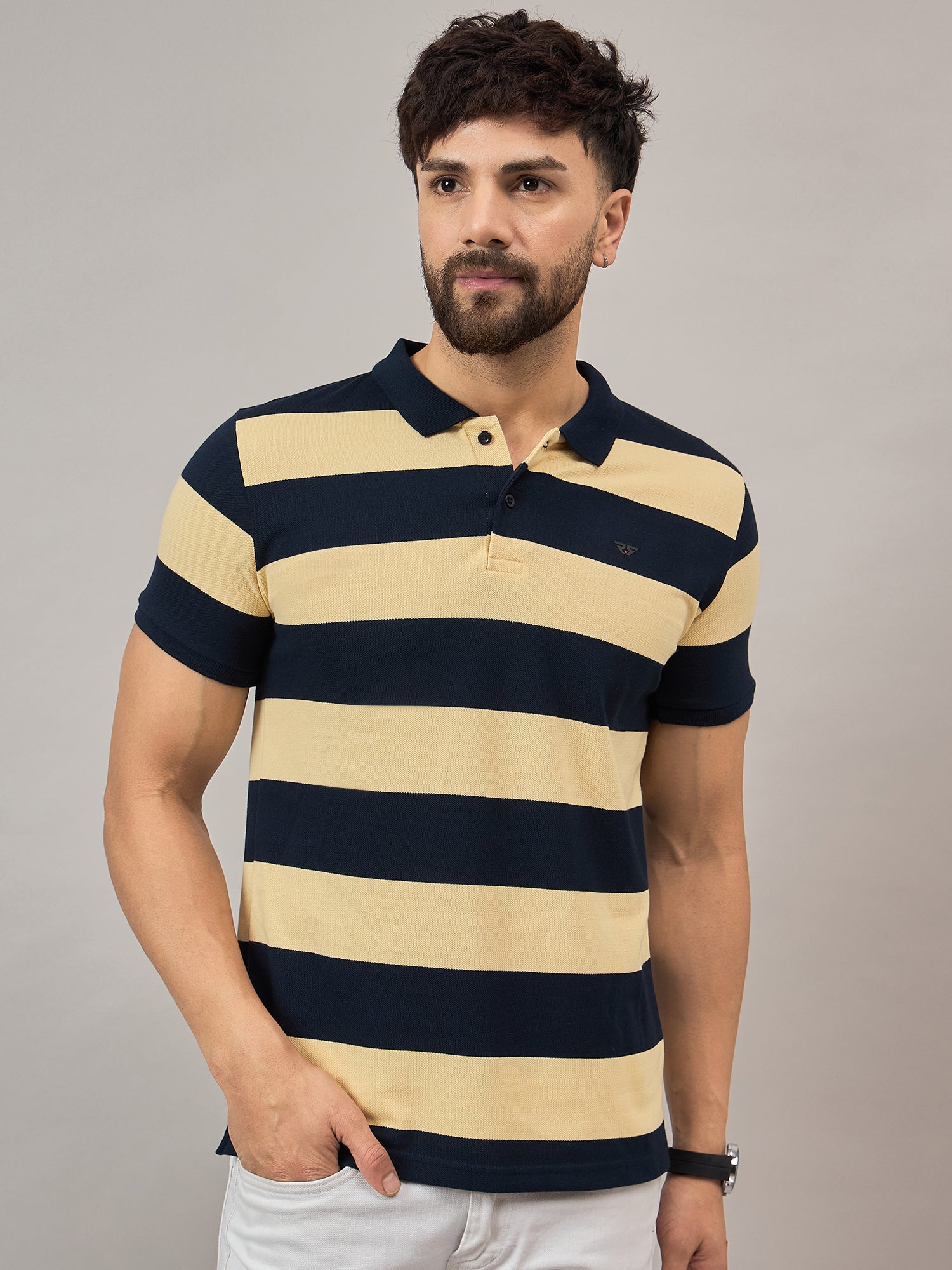 Yellow Striped Polo T-Shirt