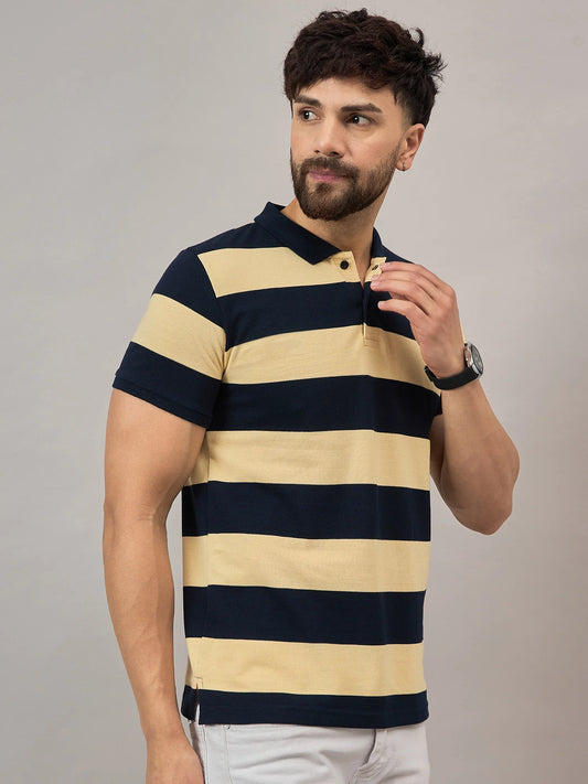 Men Yellow Striped Polo T-Shirt - Reprise