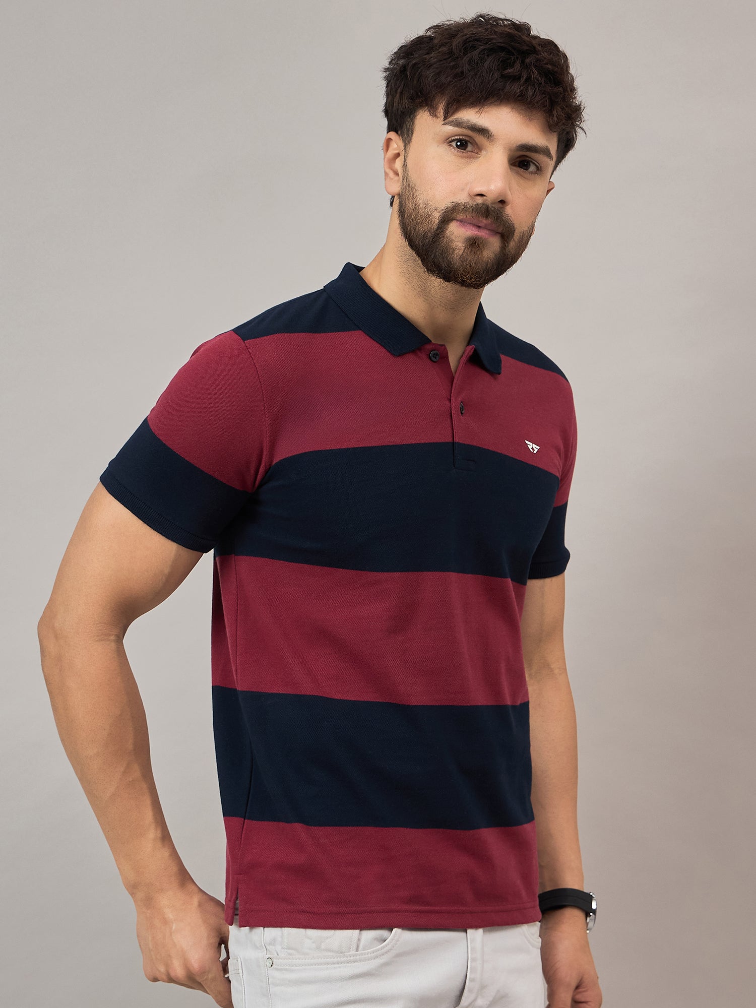 Maroon Striped Polo T-Shirt