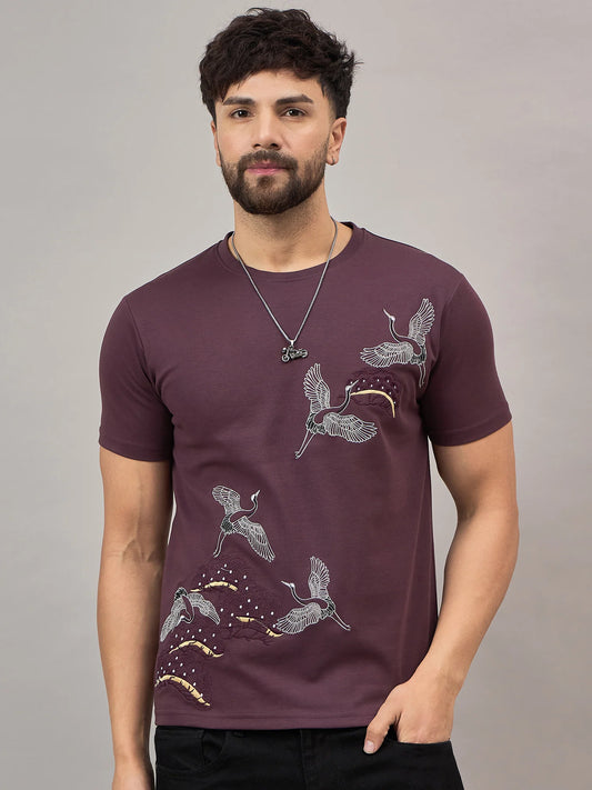Men Printed Round Neck T-shirt Mauve