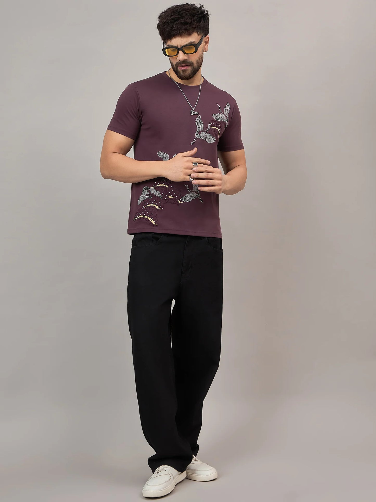Men Printed Round Neck T-shirt Mauve