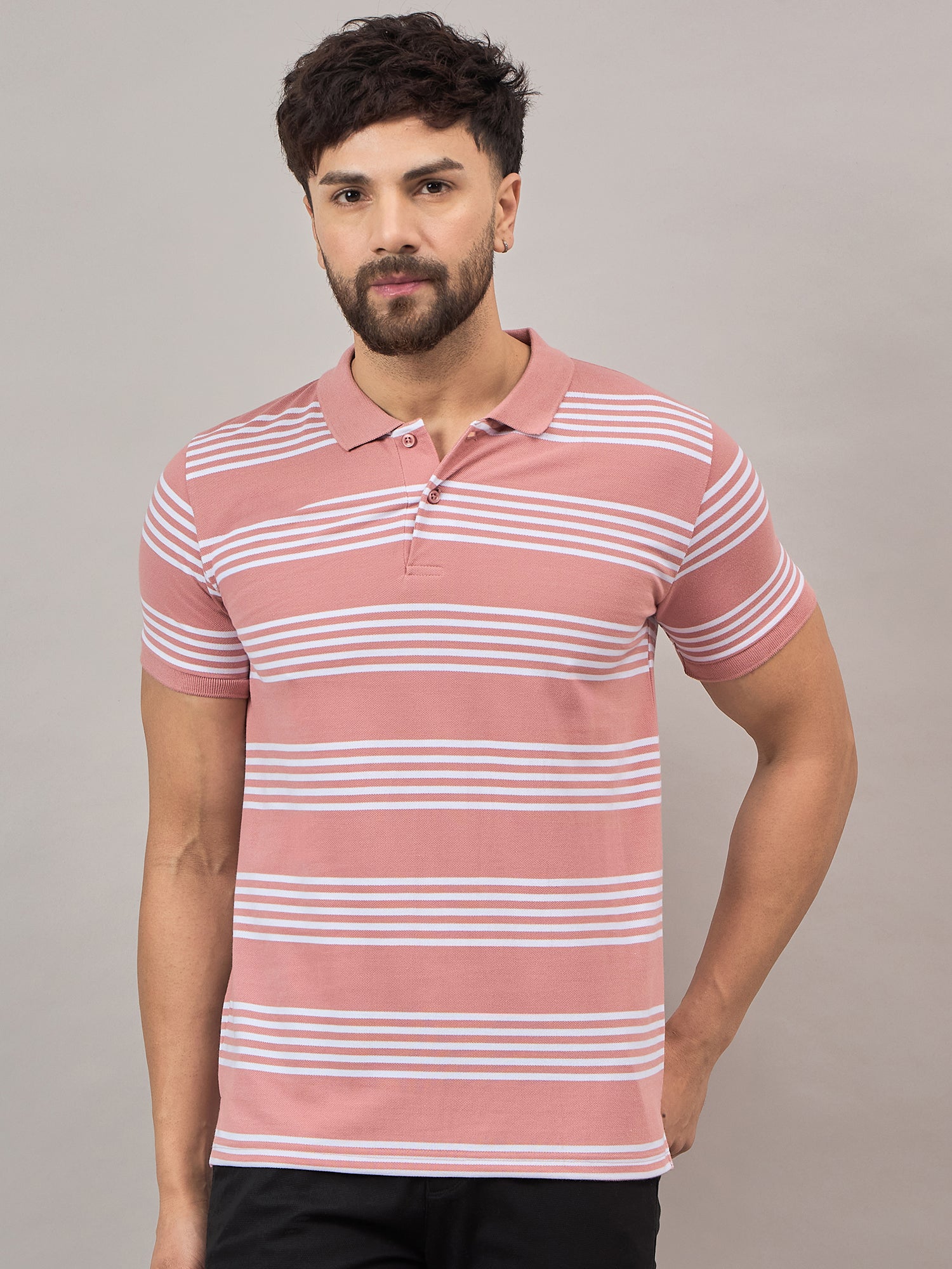 Pink Striped Polo T-Shirt