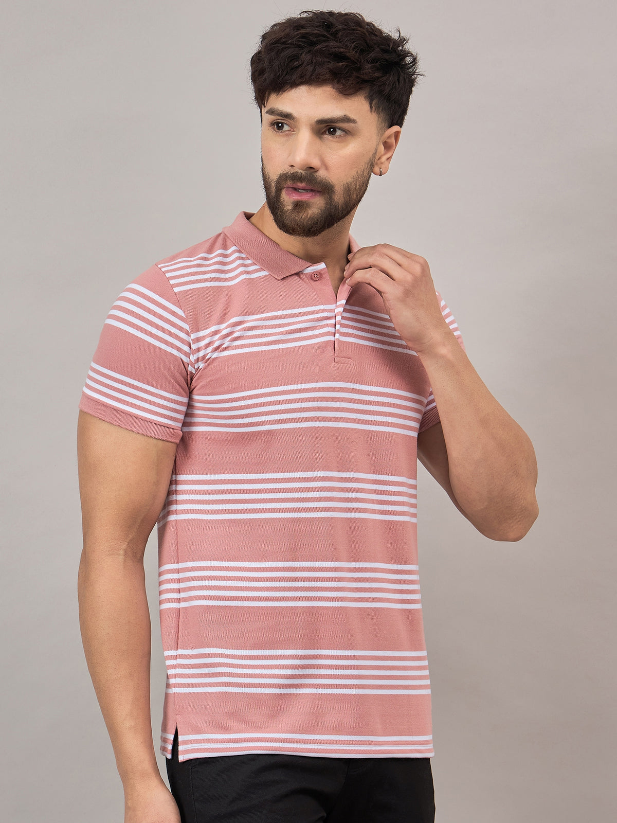 Pink Striped Polo T-Shirt