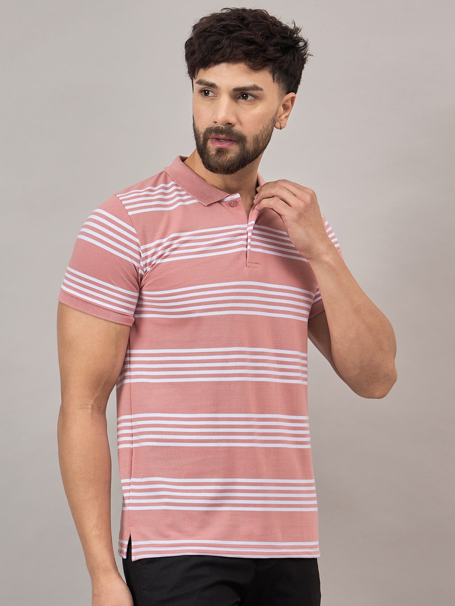 Pink Striped Polo T-Shirt