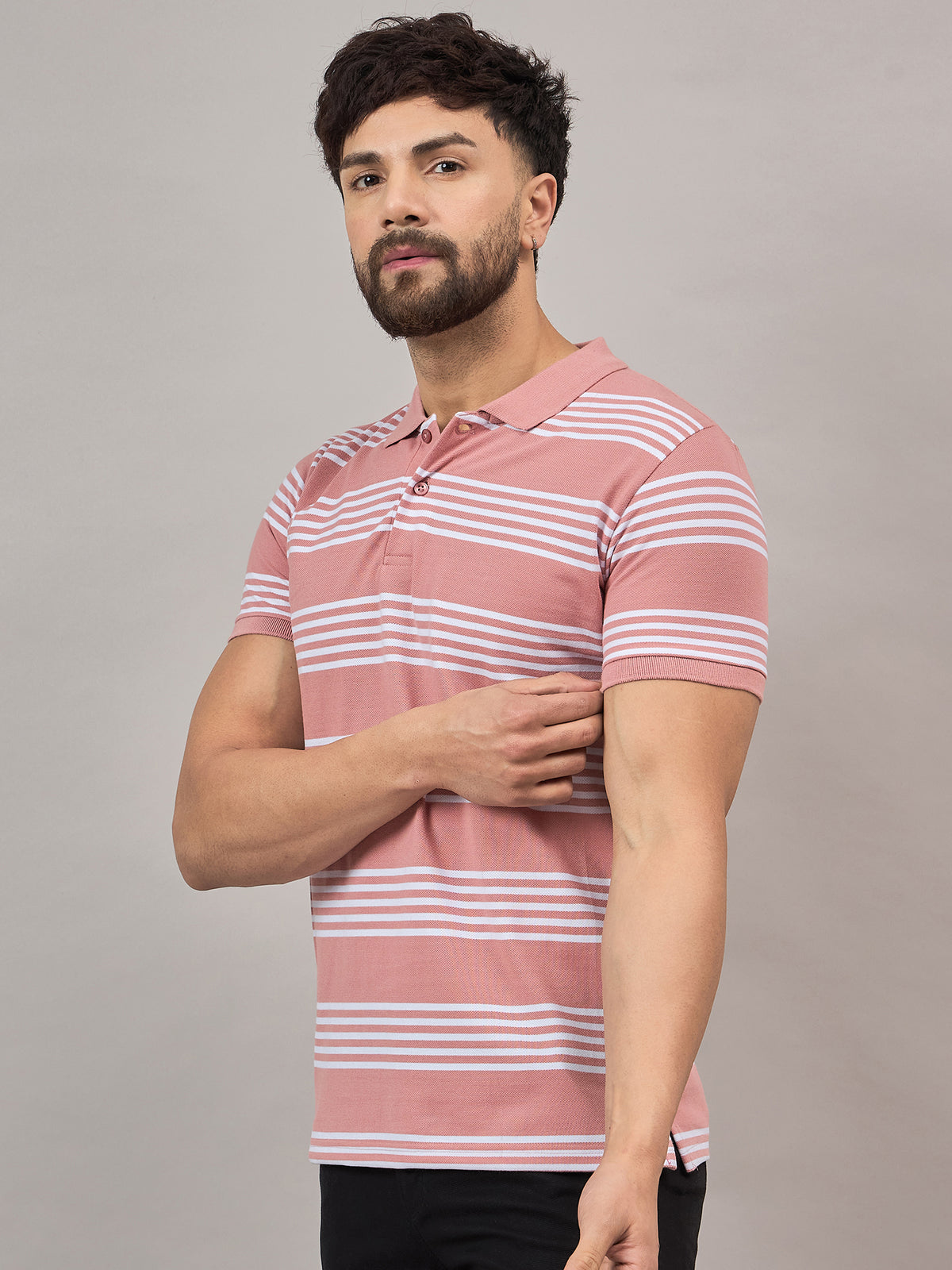 Pink Striped Polo T-Shirt