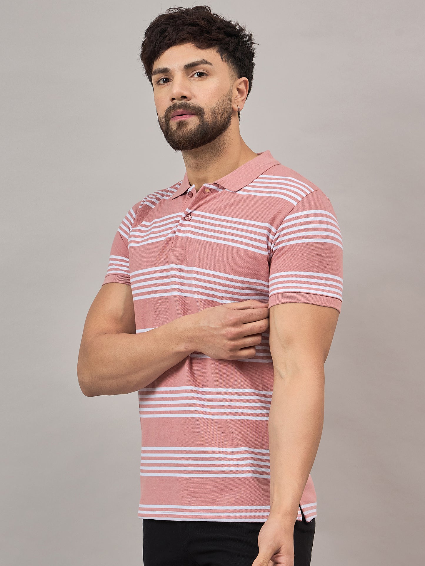 Pink Striped Polo T-Shirt