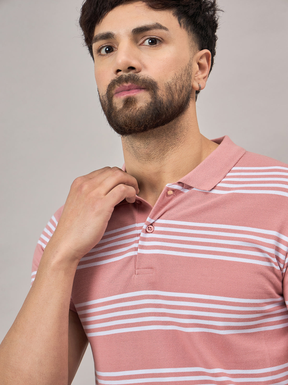 Pink Striped Polo T-Shirt