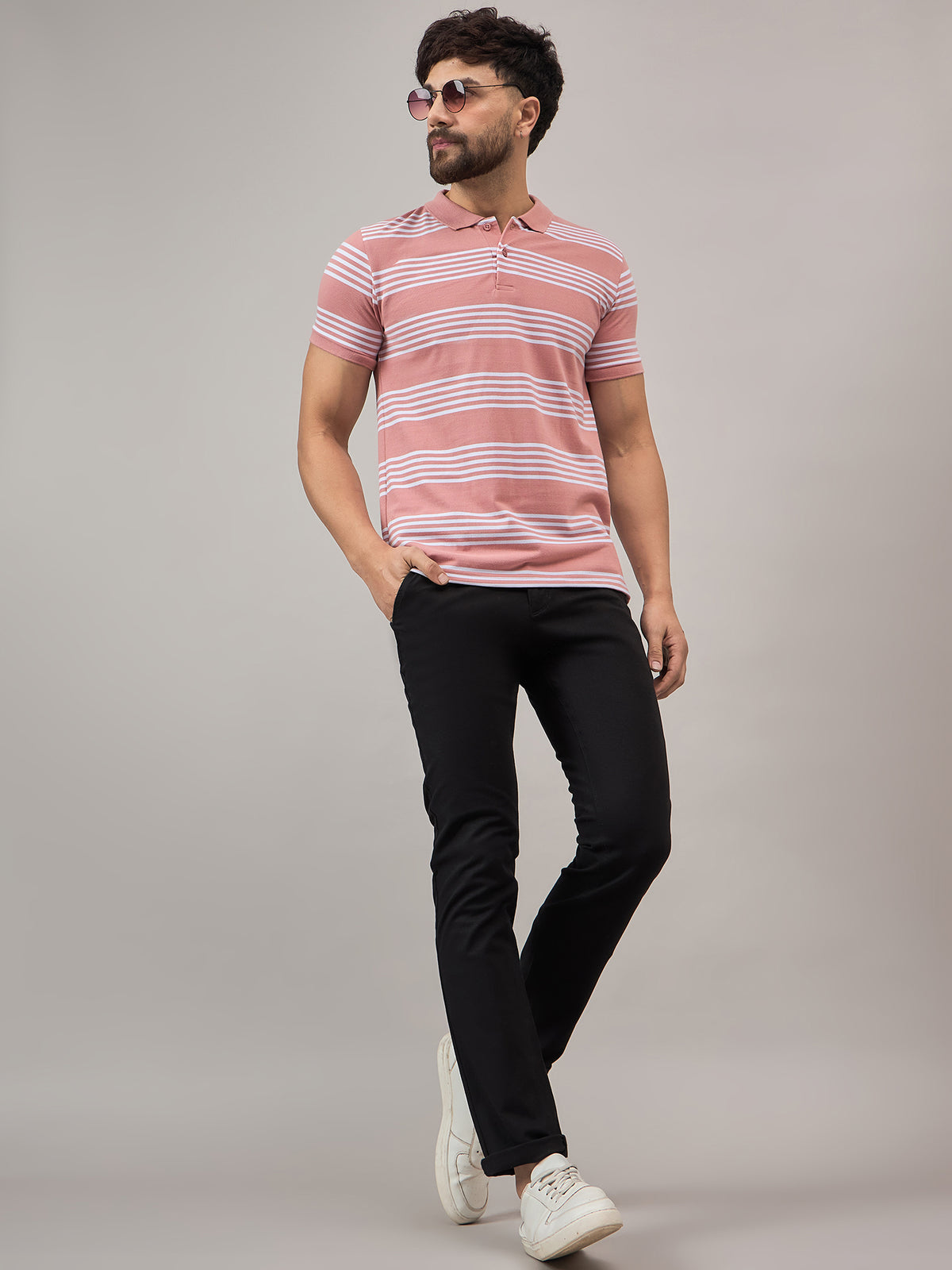 Pink Striped Polo T-Shirt