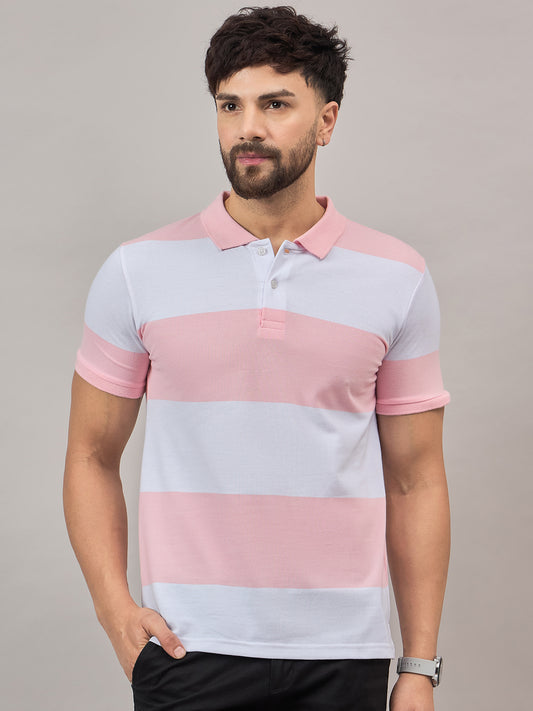 Dark Pink Striped Polo T-Shirt