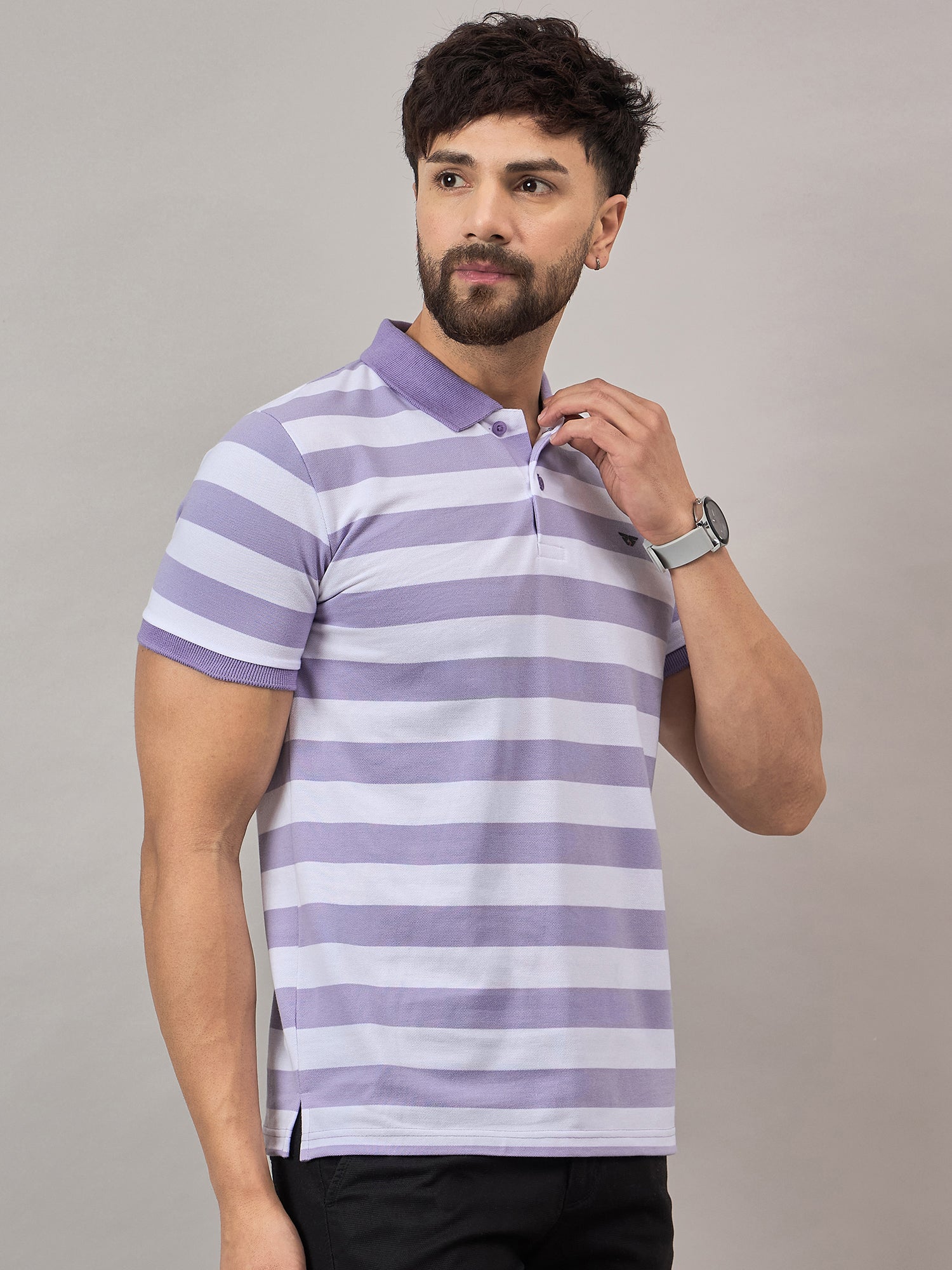 Lilac Striped Polo T-Shirt