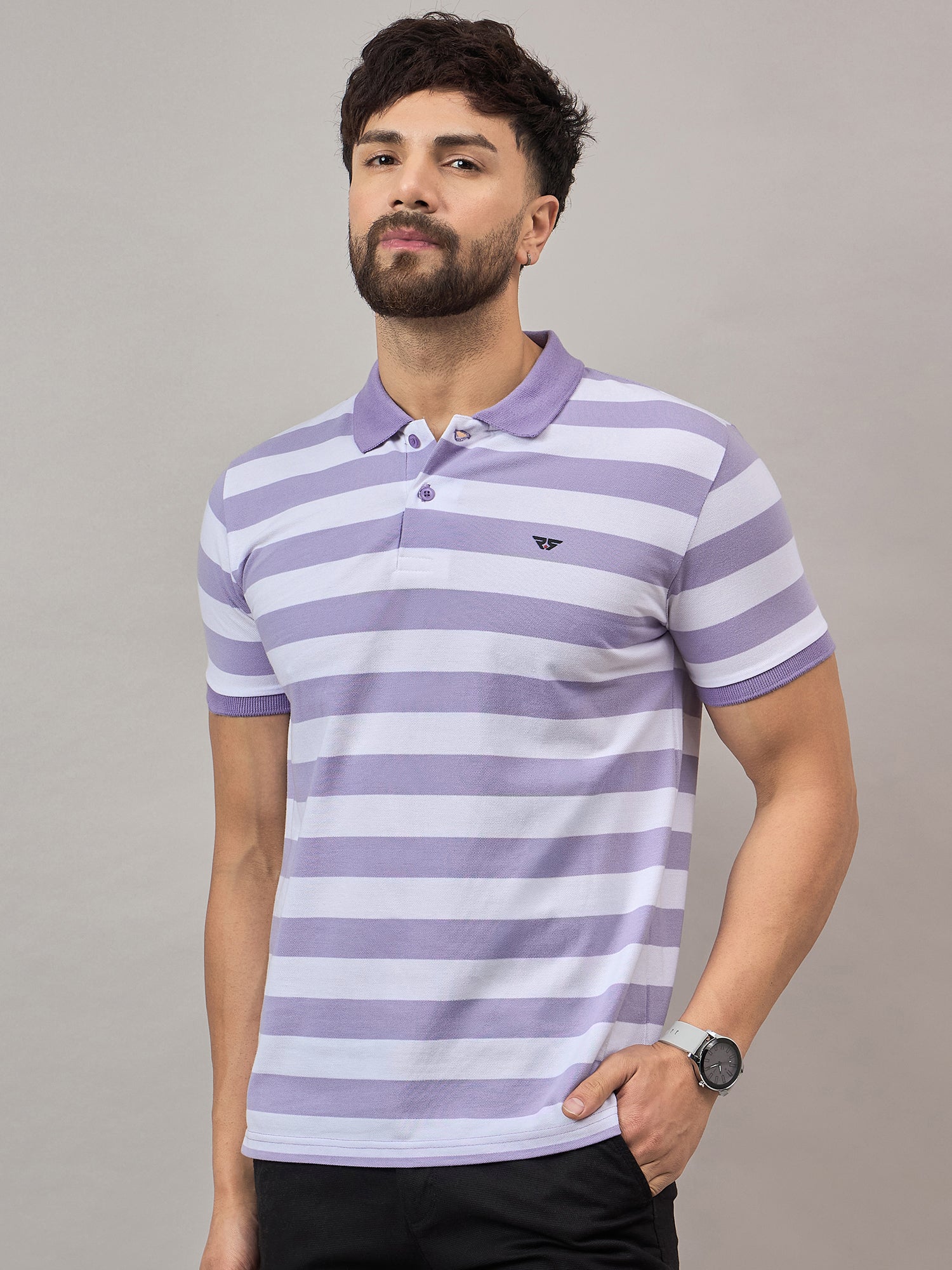 Lilac Striped Polo T-Shirt