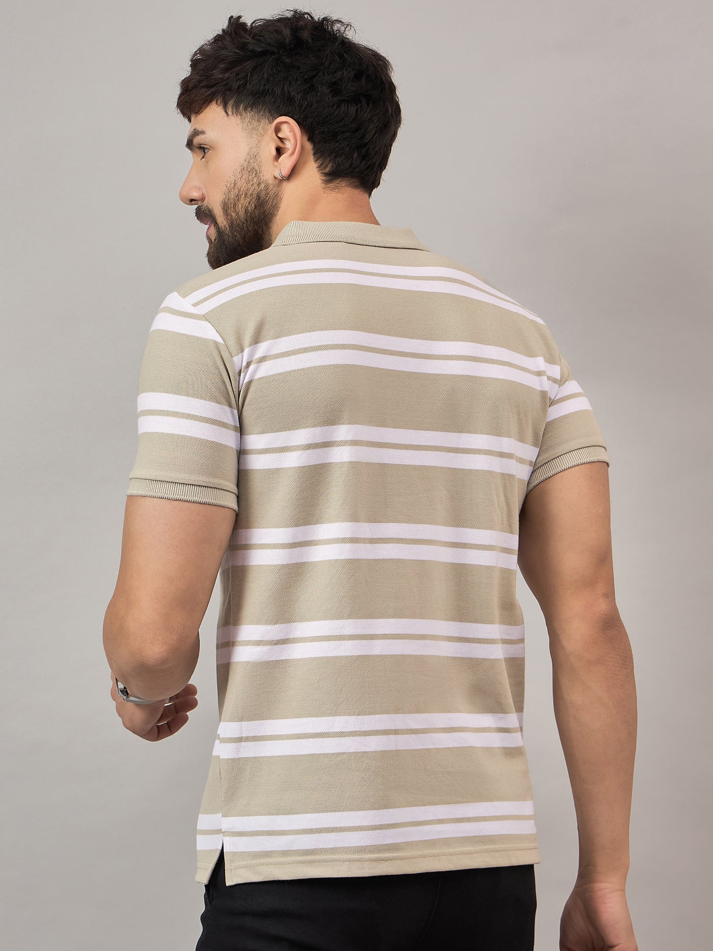 Beige Striped Polo T-Shirt