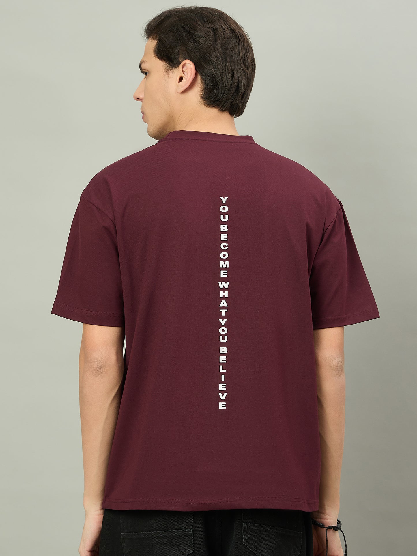 Men Summer Wine Solid Round Neck Half Sleeve Hindi Wording Tshirt