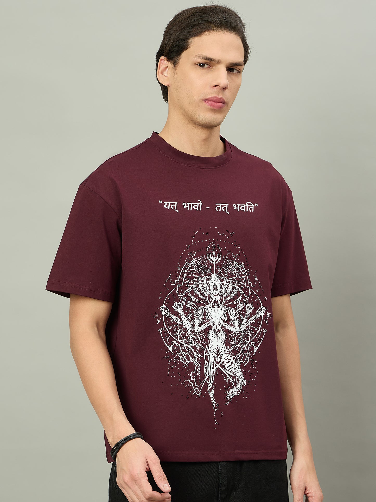 Men Summer Wine Solid Round Neck Half Sleeve Hindi Wording Tshirt