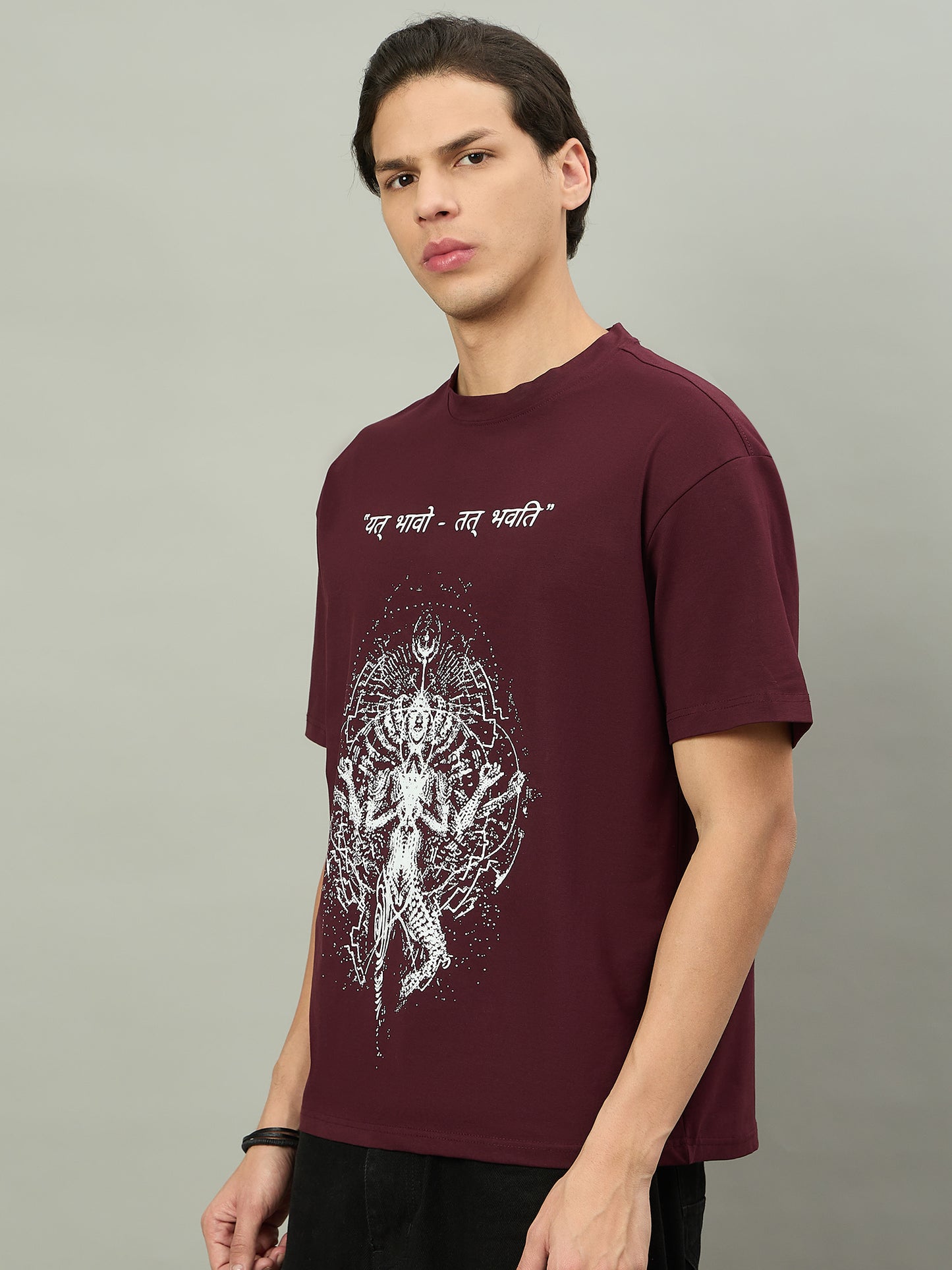 Men Summer Wine Solid Round Neck Half Sleeve Hindi Wording Tshirt