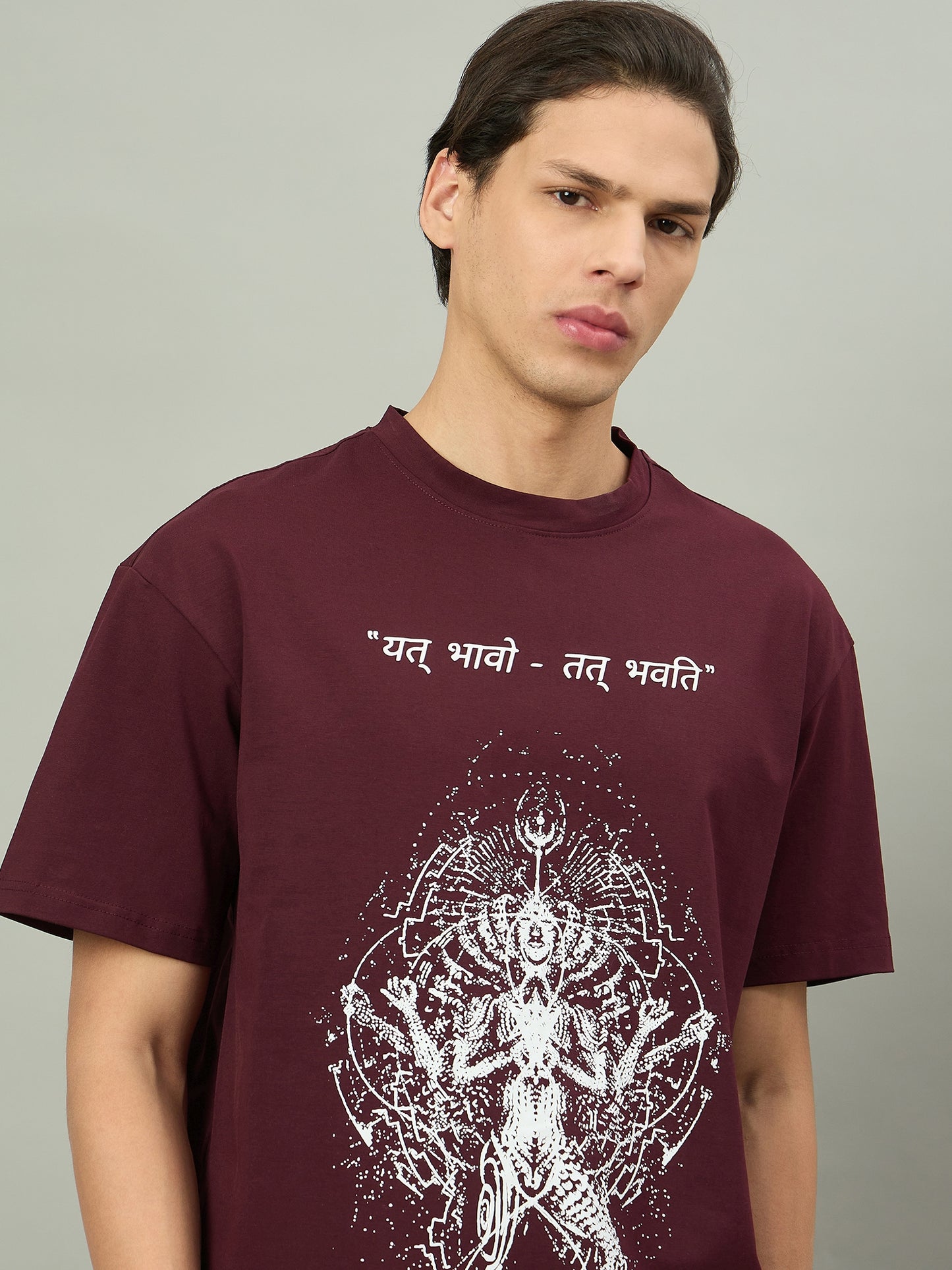 Men Summer Wine Solid Round Neck Half Sleeve Hindi Wording Tshirt