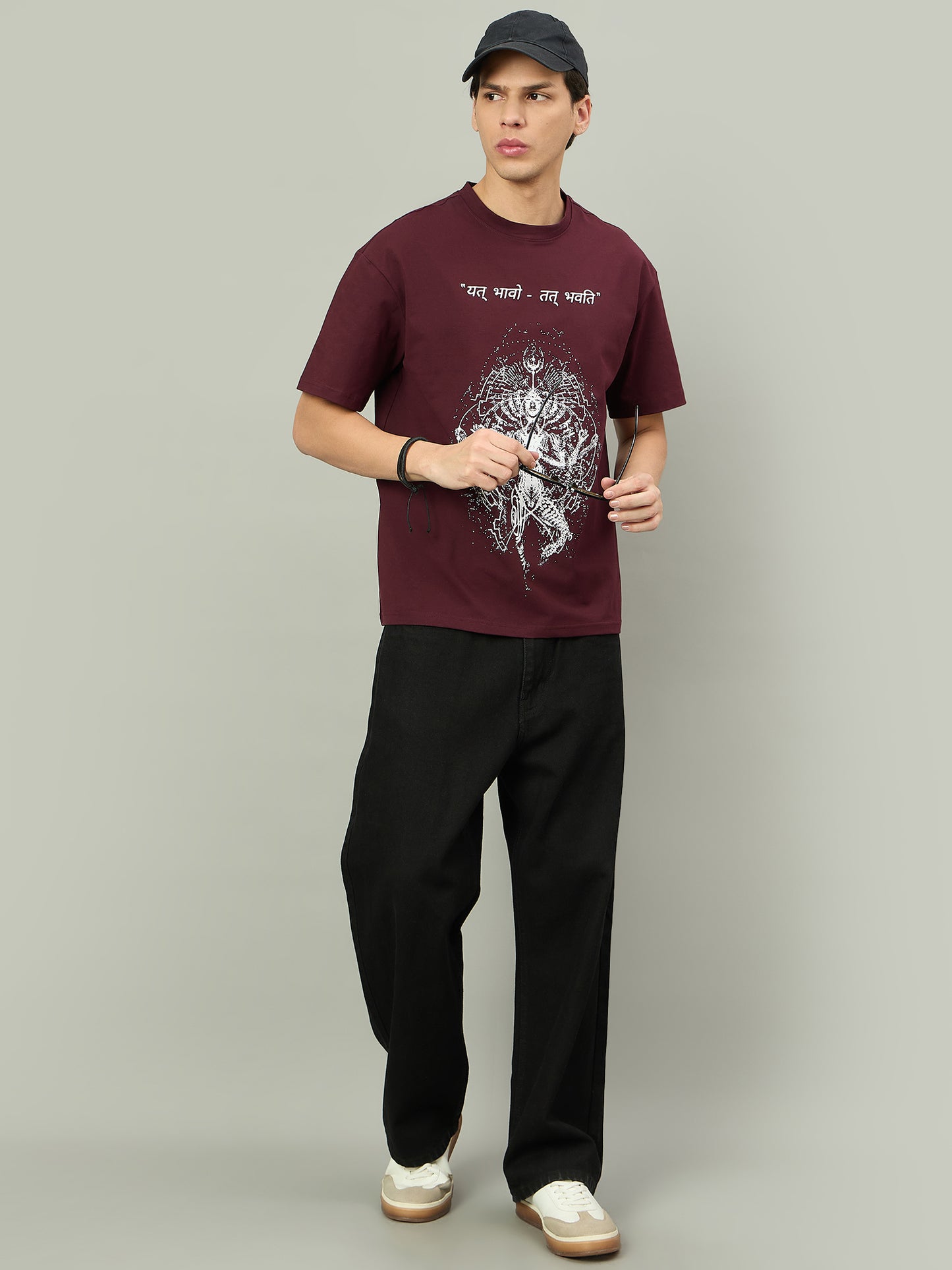 Men Summer Wine Solid Round Neck Half Sleeve Hindi Wording Tshirt