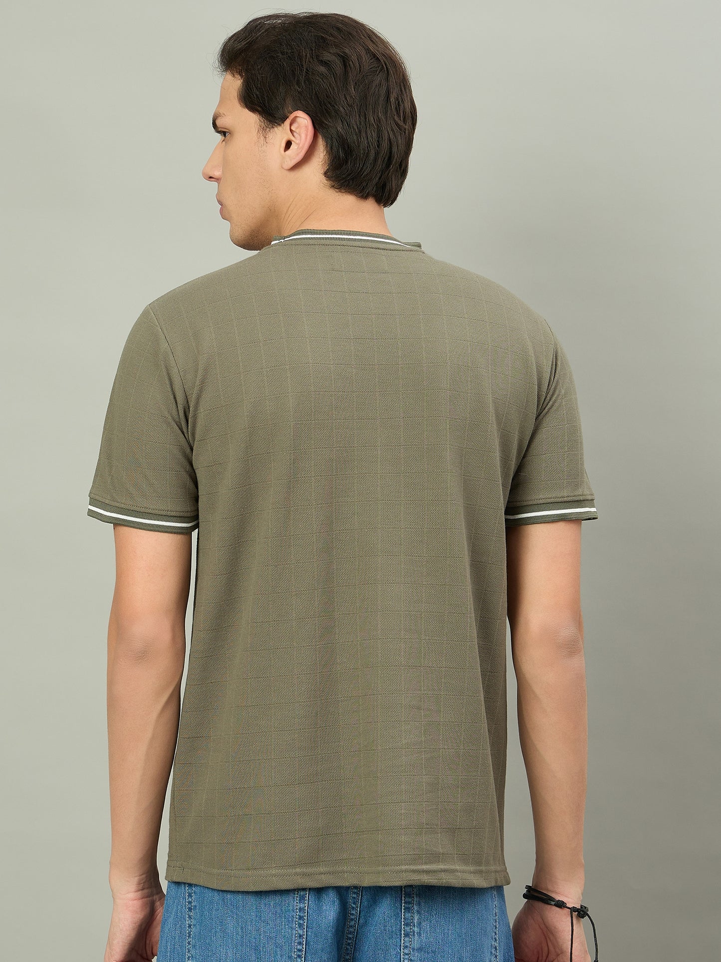 Men Summer Olive Solid Round Neck Half Sleeve Tshirt