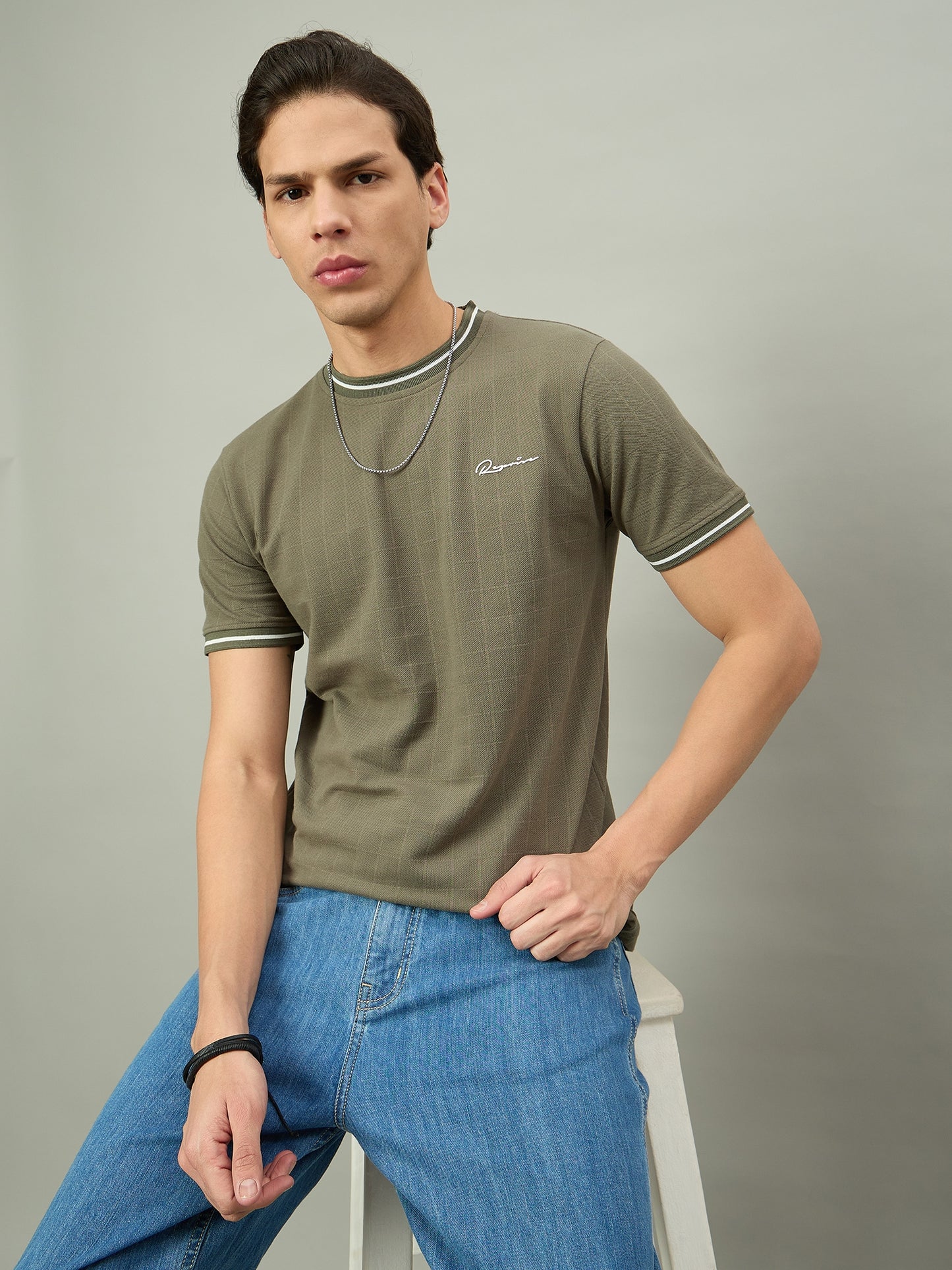 Men Summer Olive Solid Round Neck Half Sleeve Tshirt