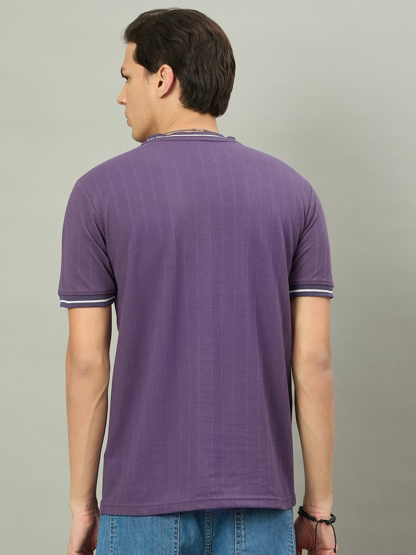 Men Summer Purple Solid Round Neck Half Sleeve Tshirt