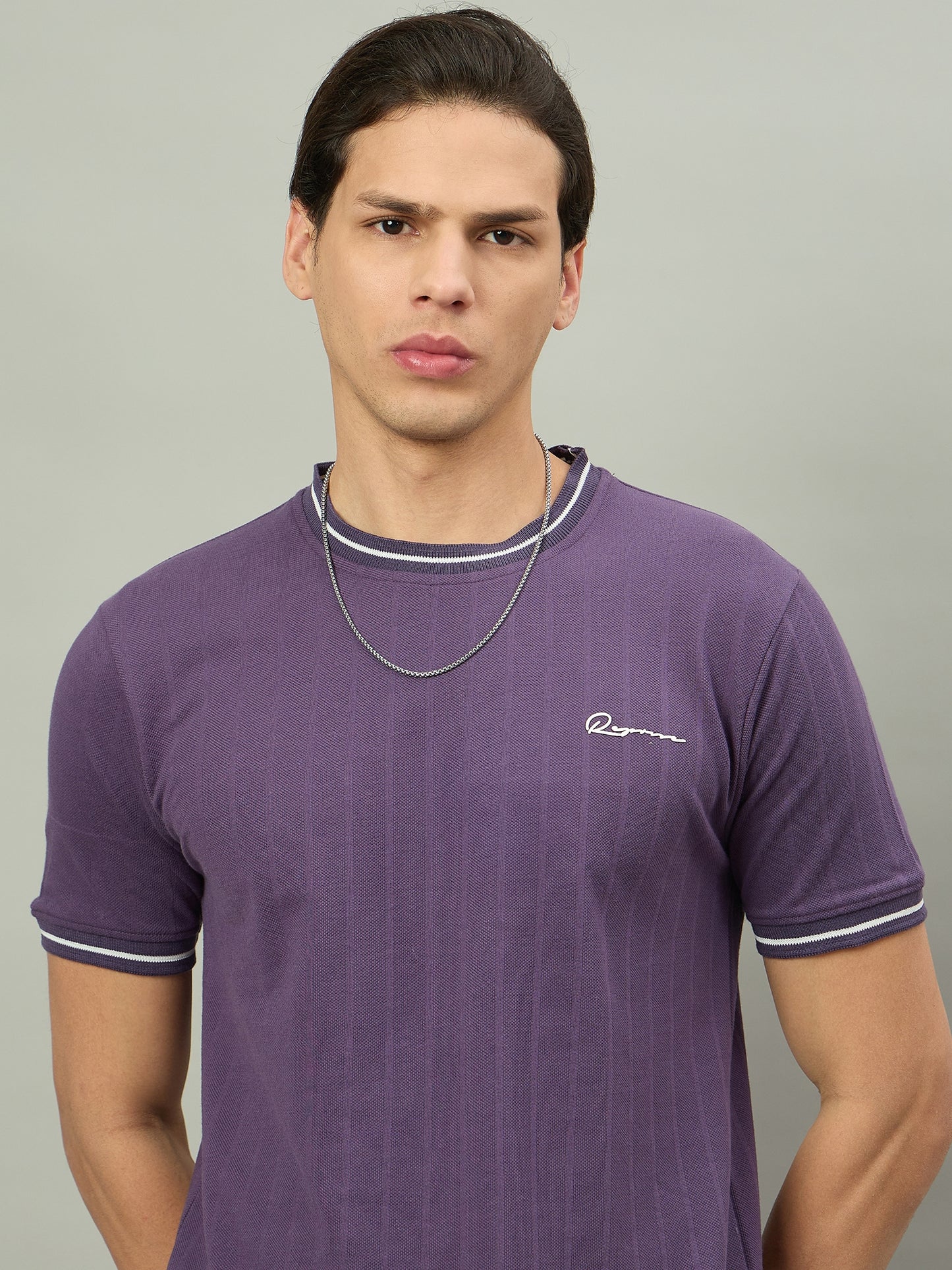 Men Summer Purple Solid Round Neck Half Sleeve Tshirt