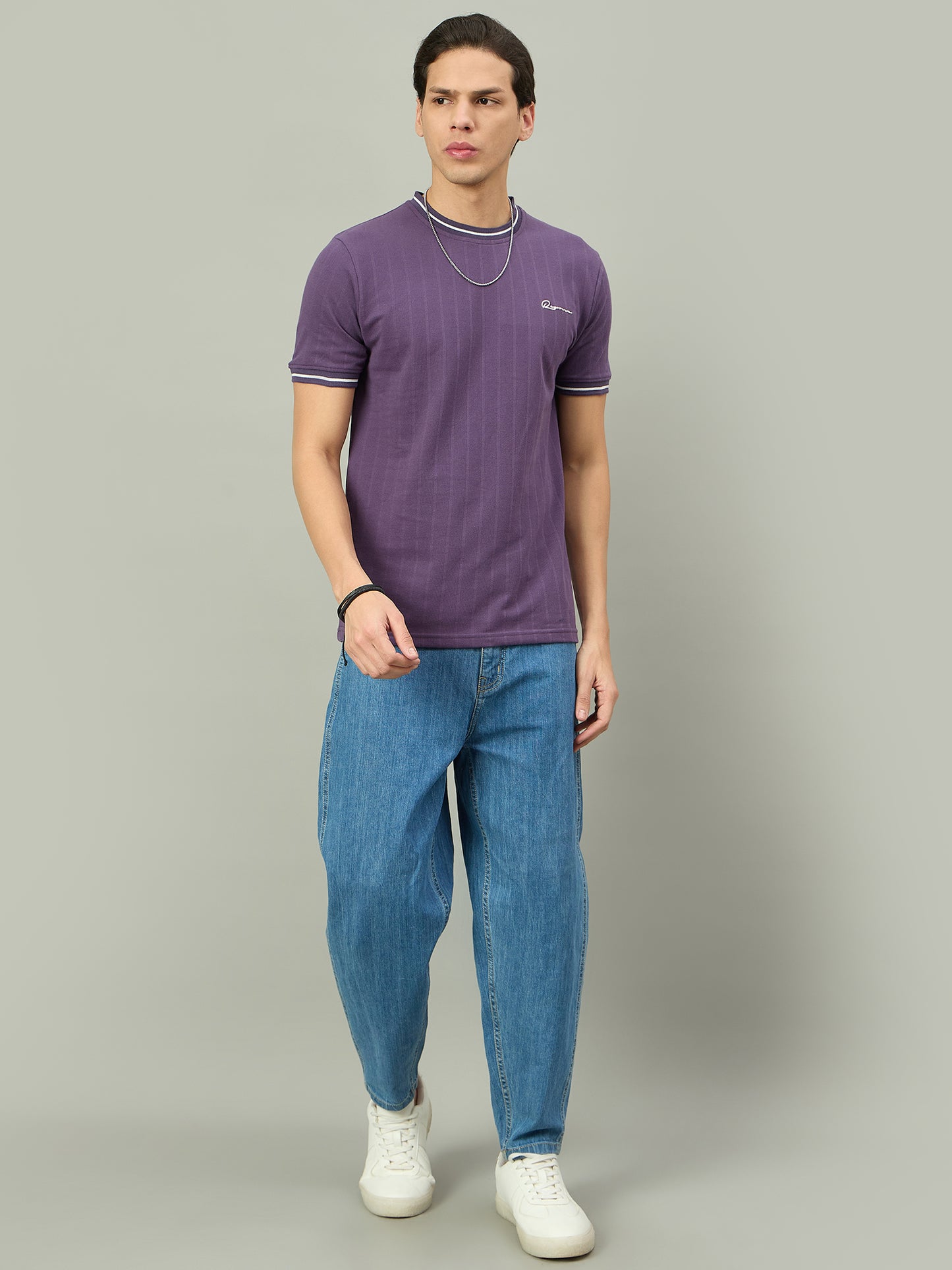 Men Summer Purple Solid Round Neck Half Sleeve Tshirt