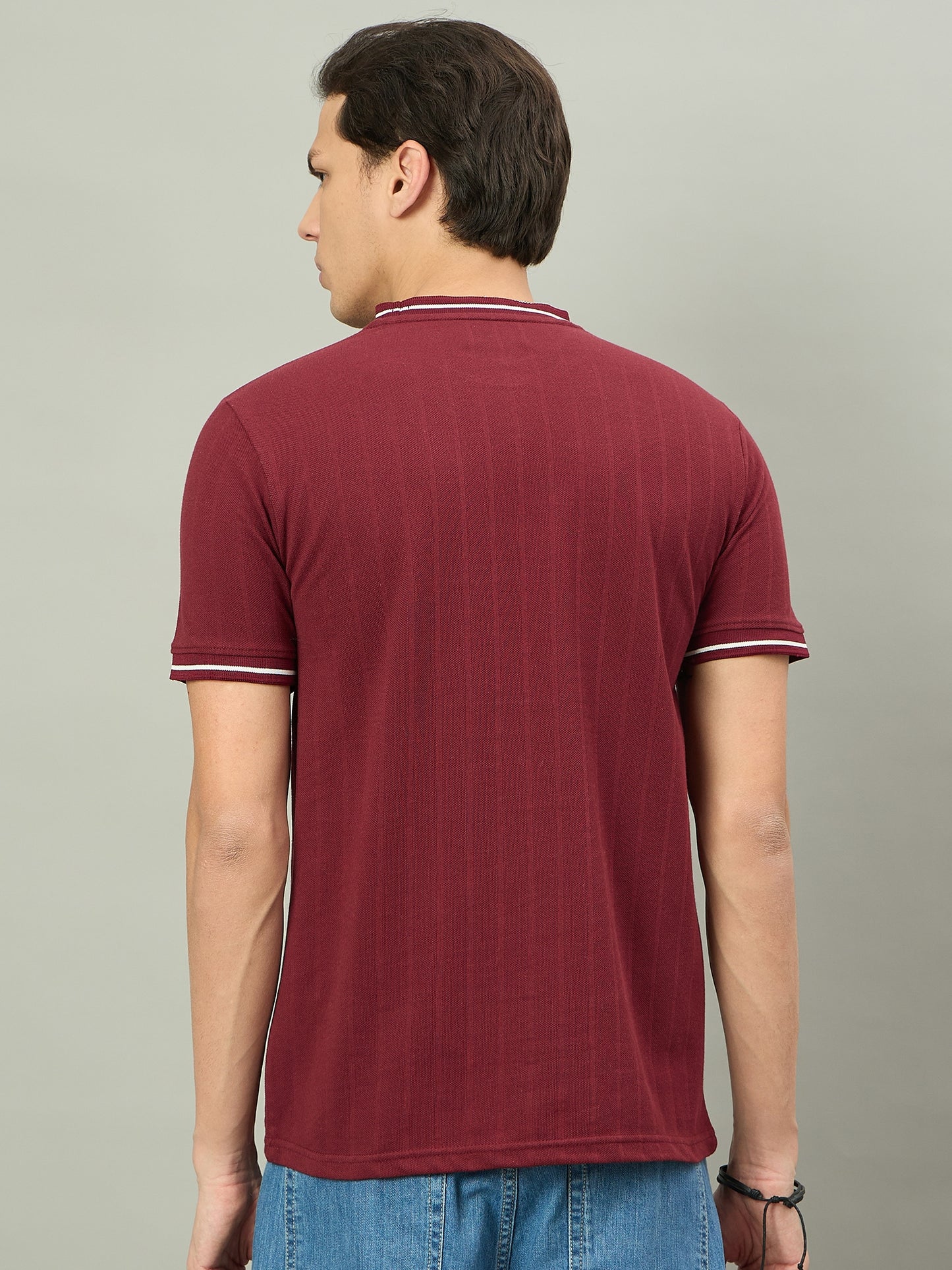 Men Summer Maroon Solid Round Neck Half Sleeve Tshirt