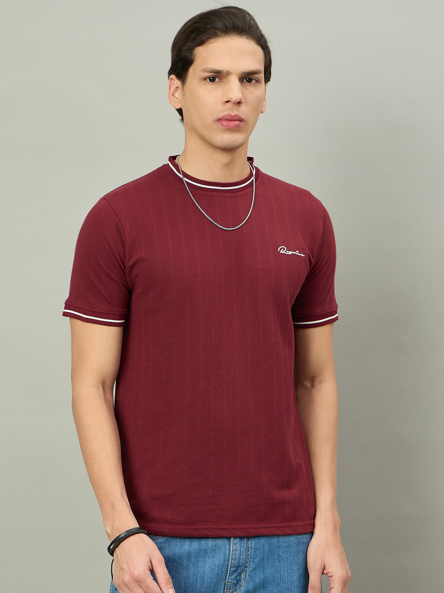 Men Summer Maroon Solid Round Neck Half Sleeve Tshirt
