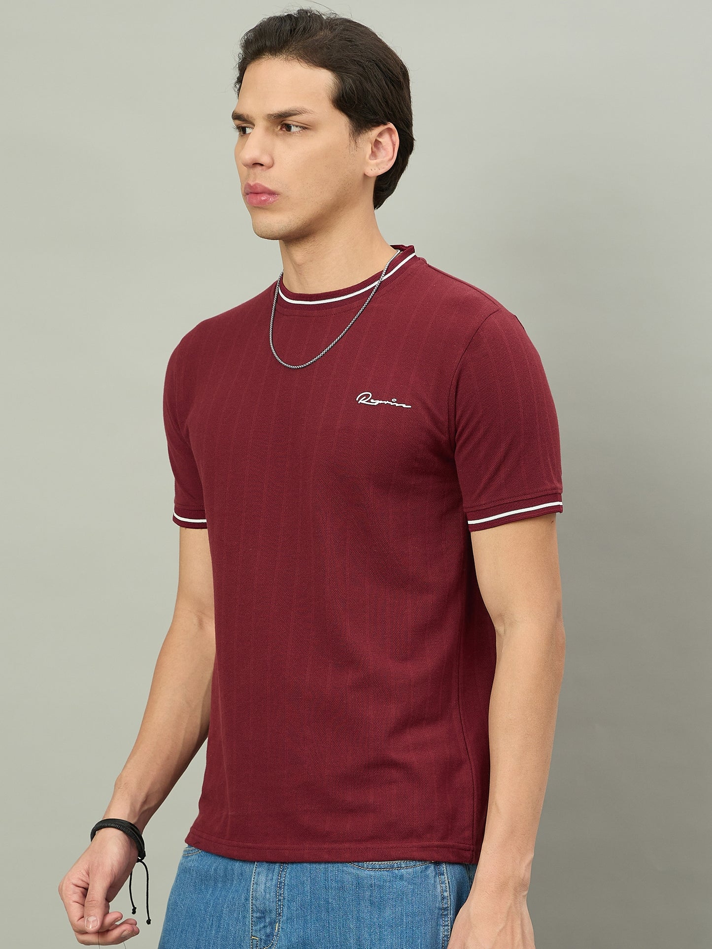 Men Summer Maroon Solid Round Neck Half Sleeve Tshirt