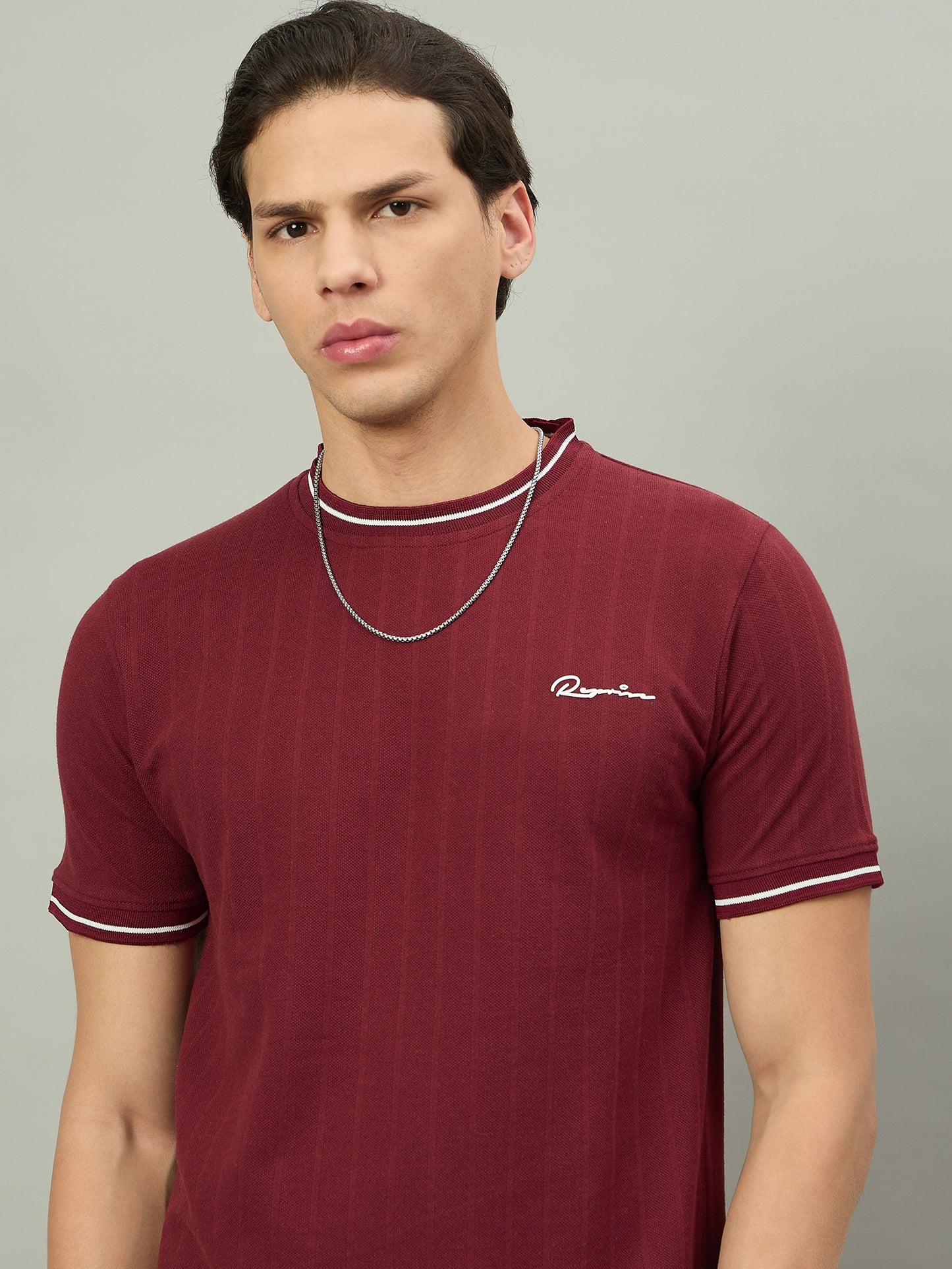 Men Summer Maroon Solid Round Neck Half Sleeve Tshirt