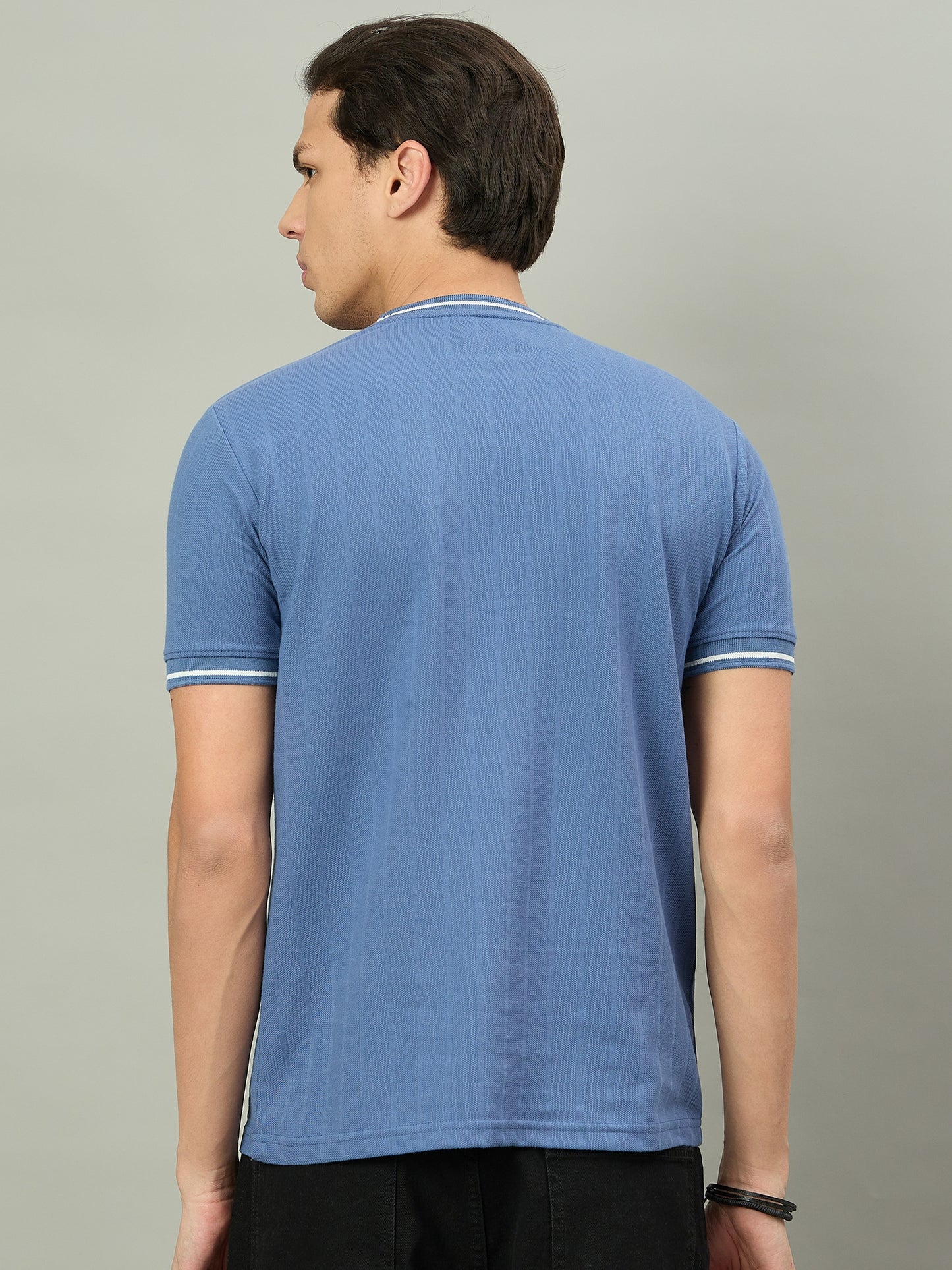 Men Summer Sky Blue Solid Round Neck Half Sleeve Tshirt