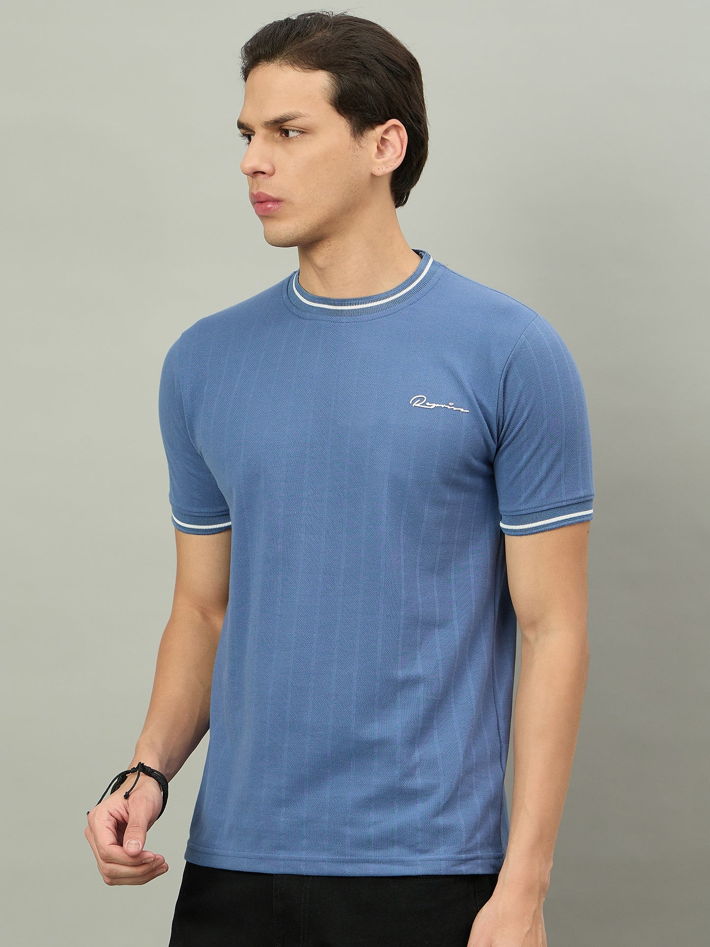 Men Summer Sky Blue Solid Round Neck Half Sleeve Tshirt