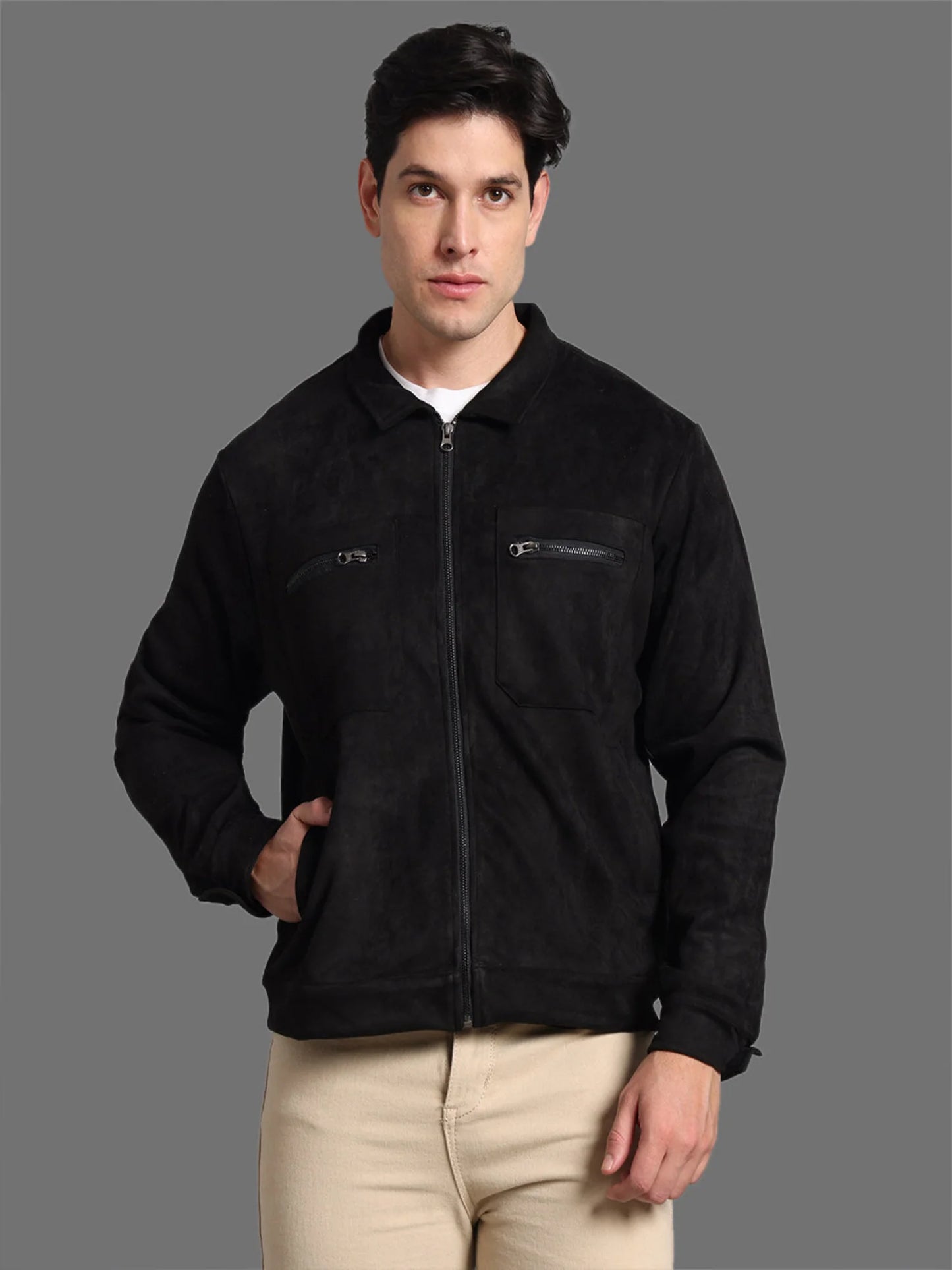 Men Black Mens Suede Jacket - Reprise