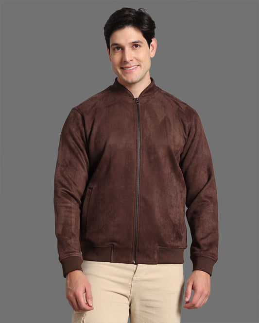 Brown Suede Jacket With Stand Collar