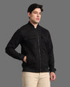 Black Stand Collar Bomber Suede Jacket - Reprise
