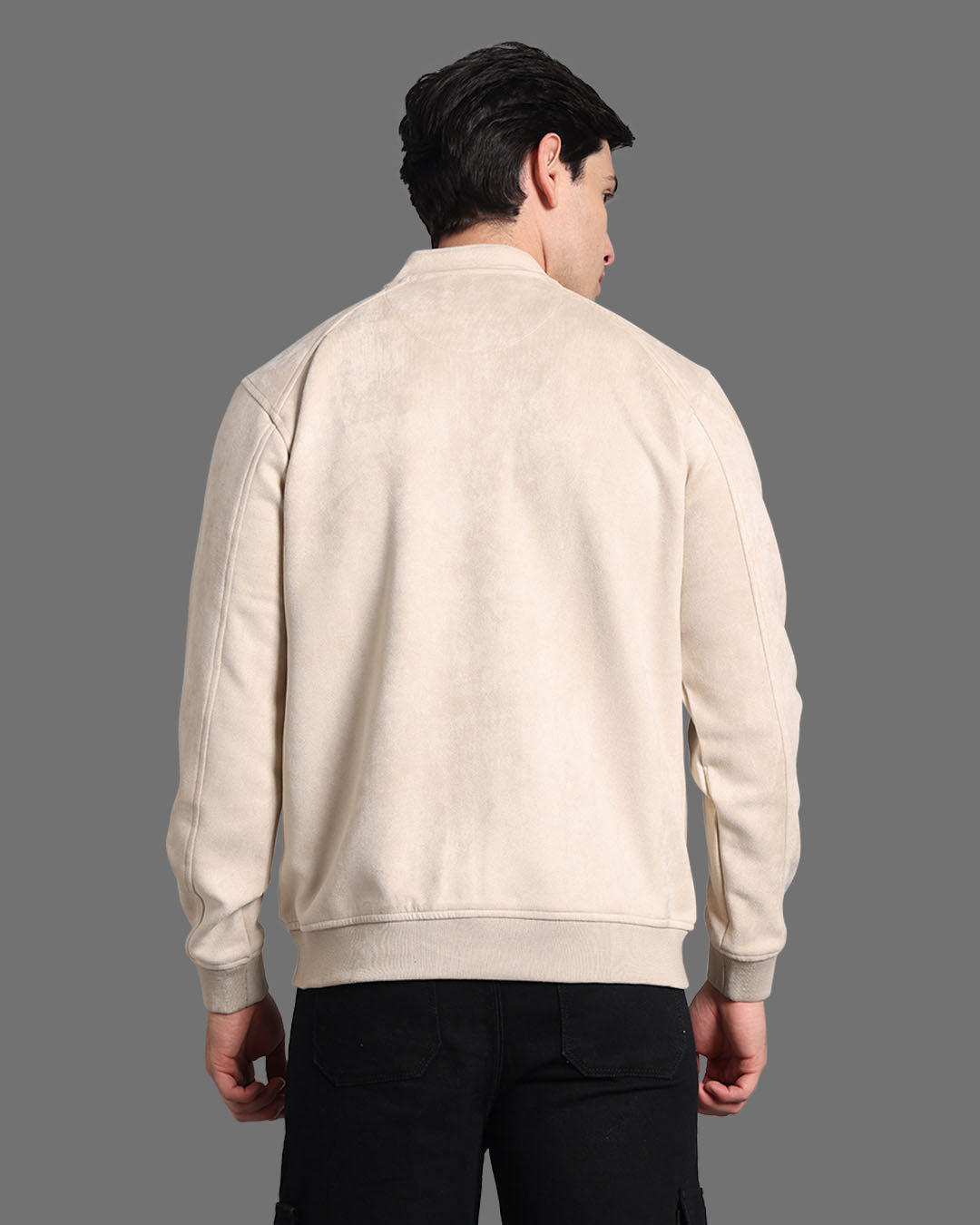 Off White Suede Jacket With Stand Collar