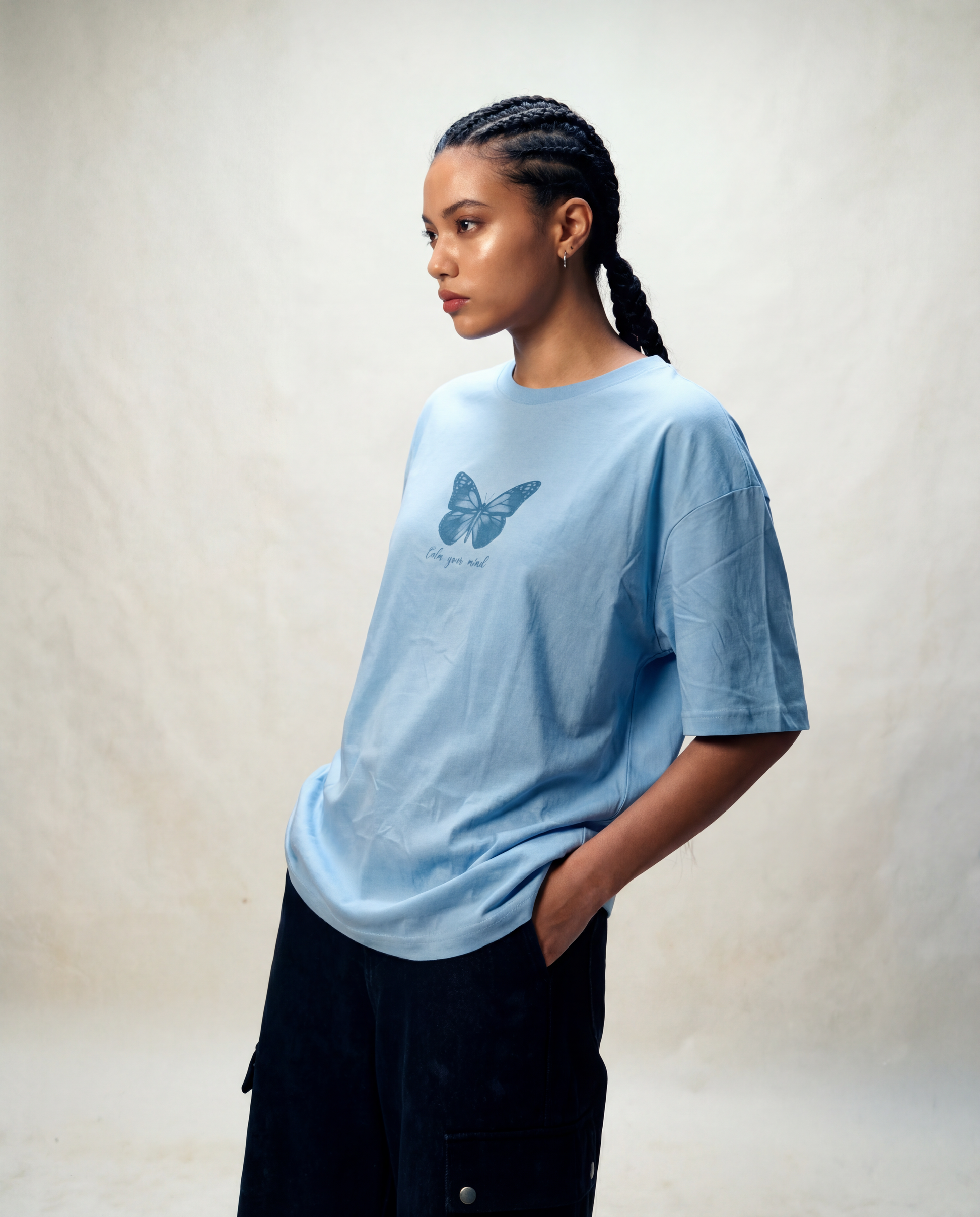 Women Oversized Round Neck Half Sleeves Tshirt Sky Blue - Reprise