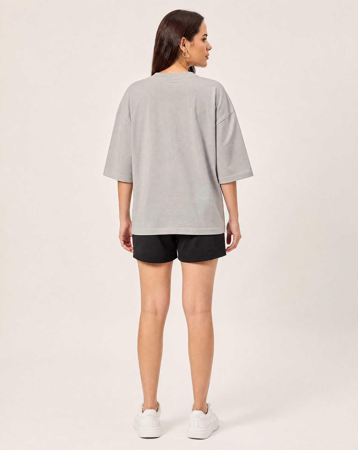Women Oversize Round Neck T-shirt Grey