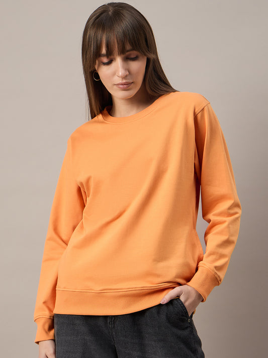Women Orange Round Neck Sweatshirt - Reprise
