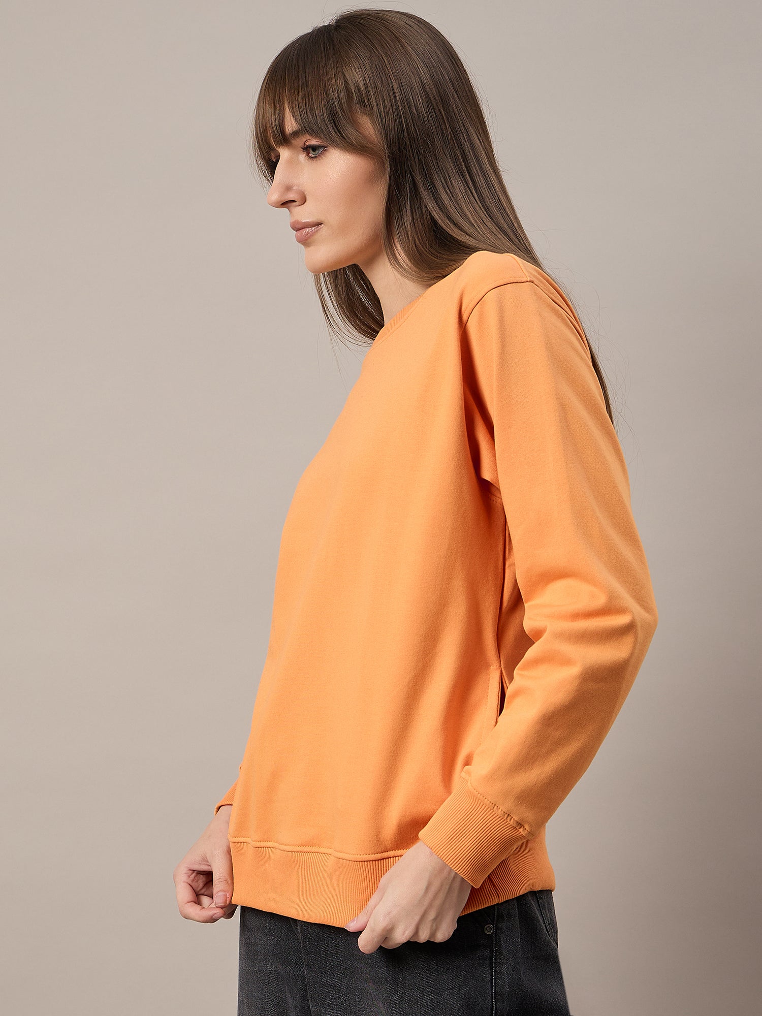 Women Orange Round Neck Sweatshirt - Reprise