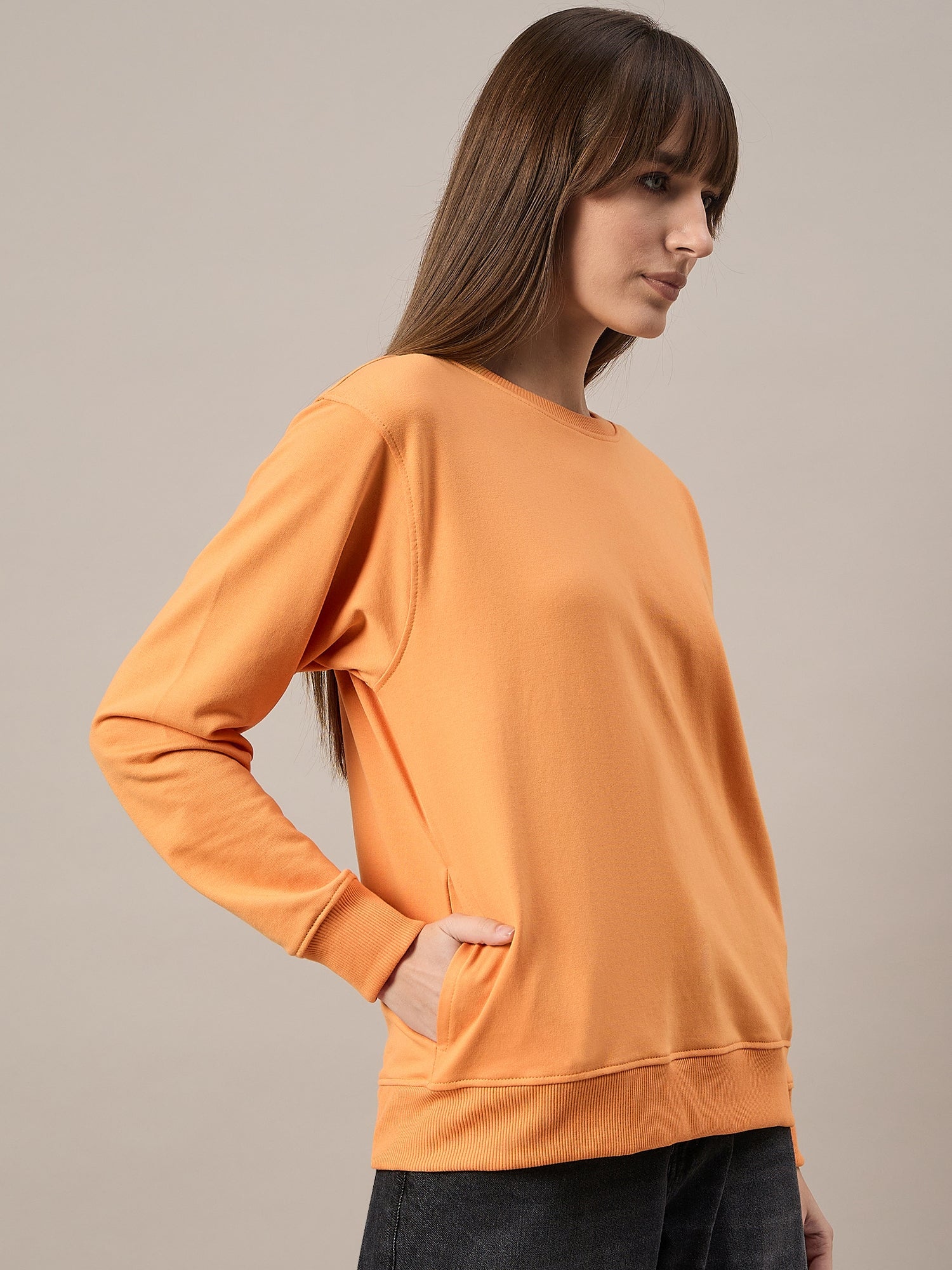 Women Orange Round Neck Sweatshirt - Reprise