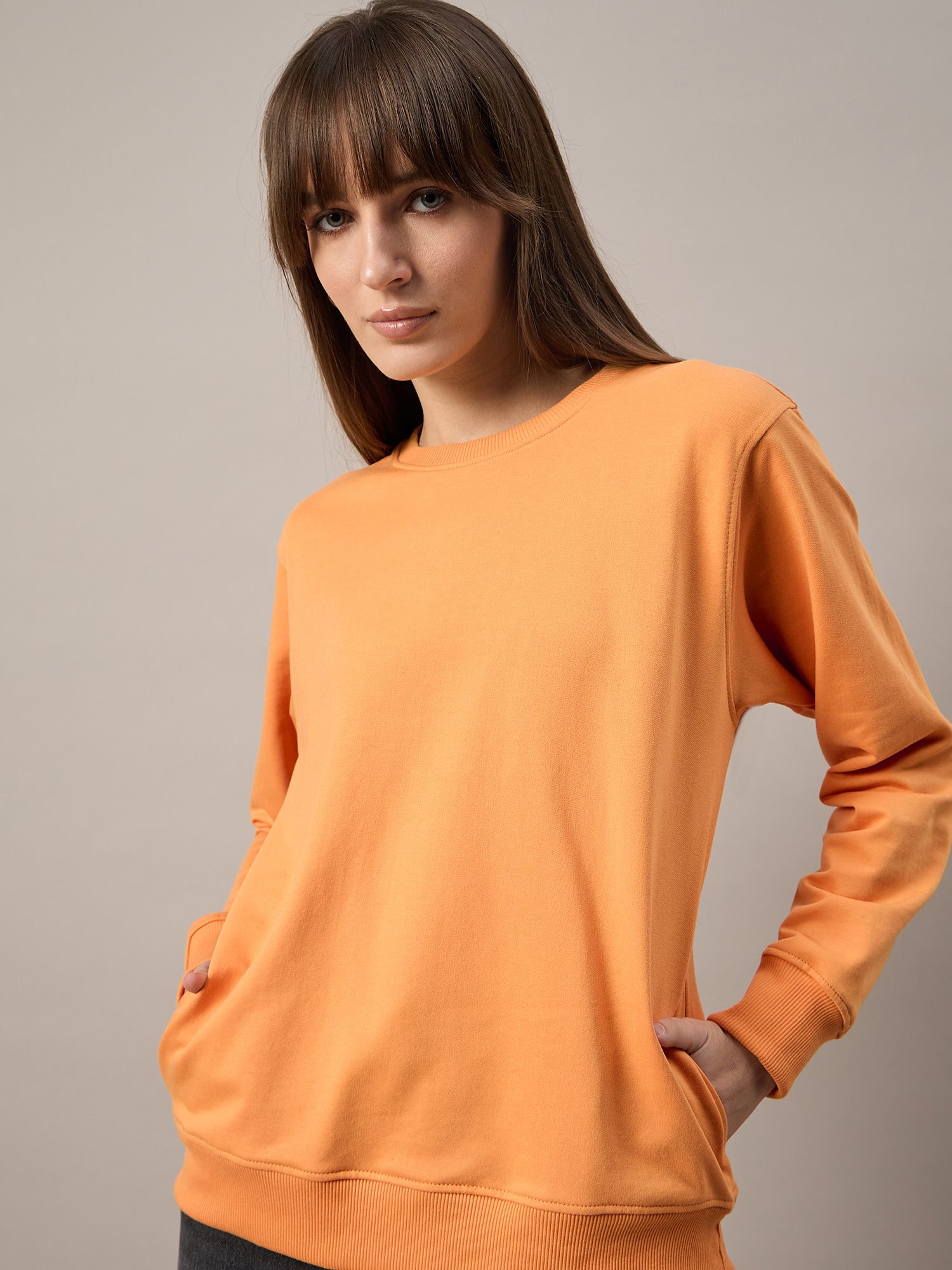 Women Orange Round Neck Sweatshirt - Reprise