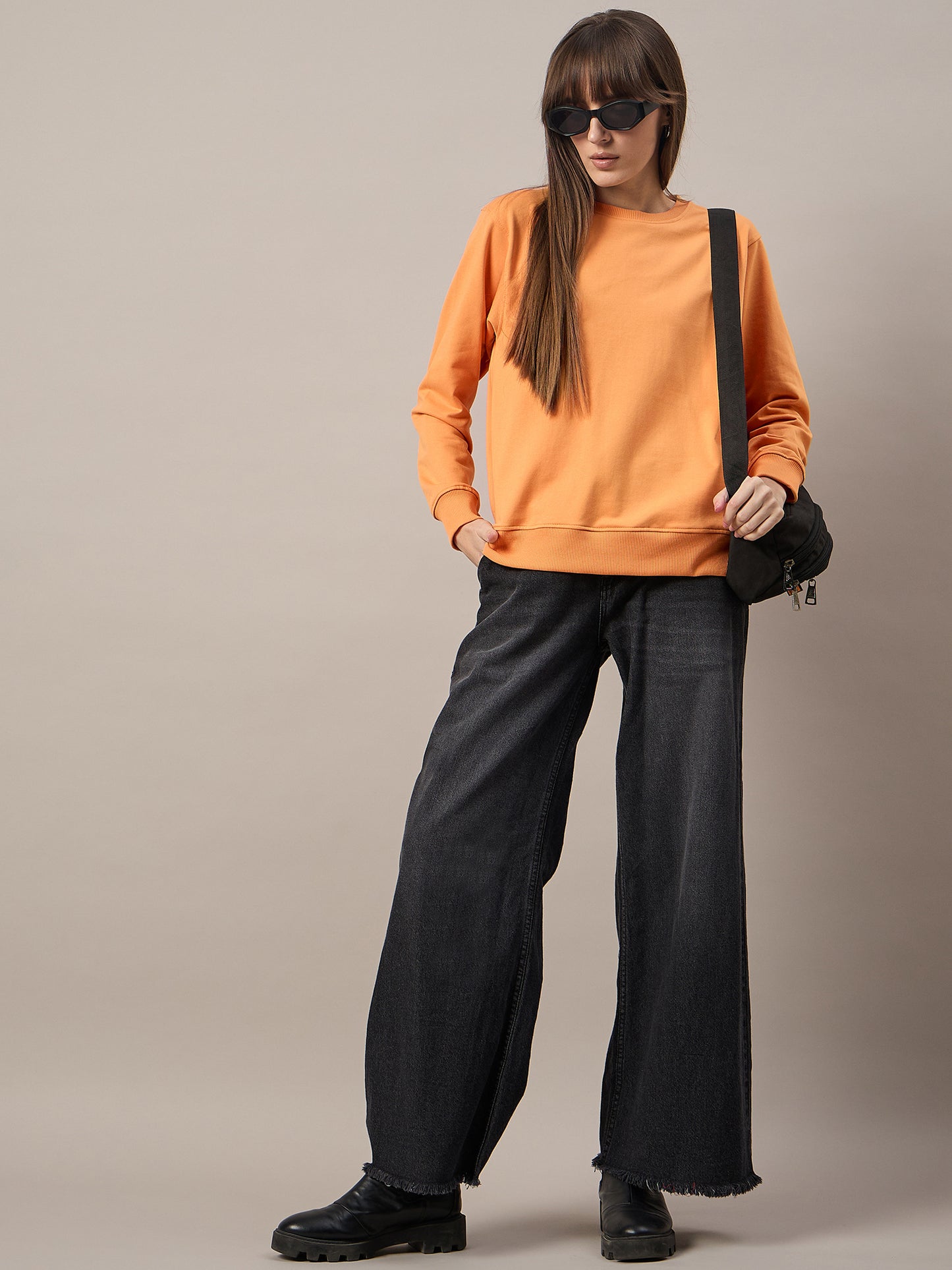 Women Orange Round Neck Sweatshirt - Reprise