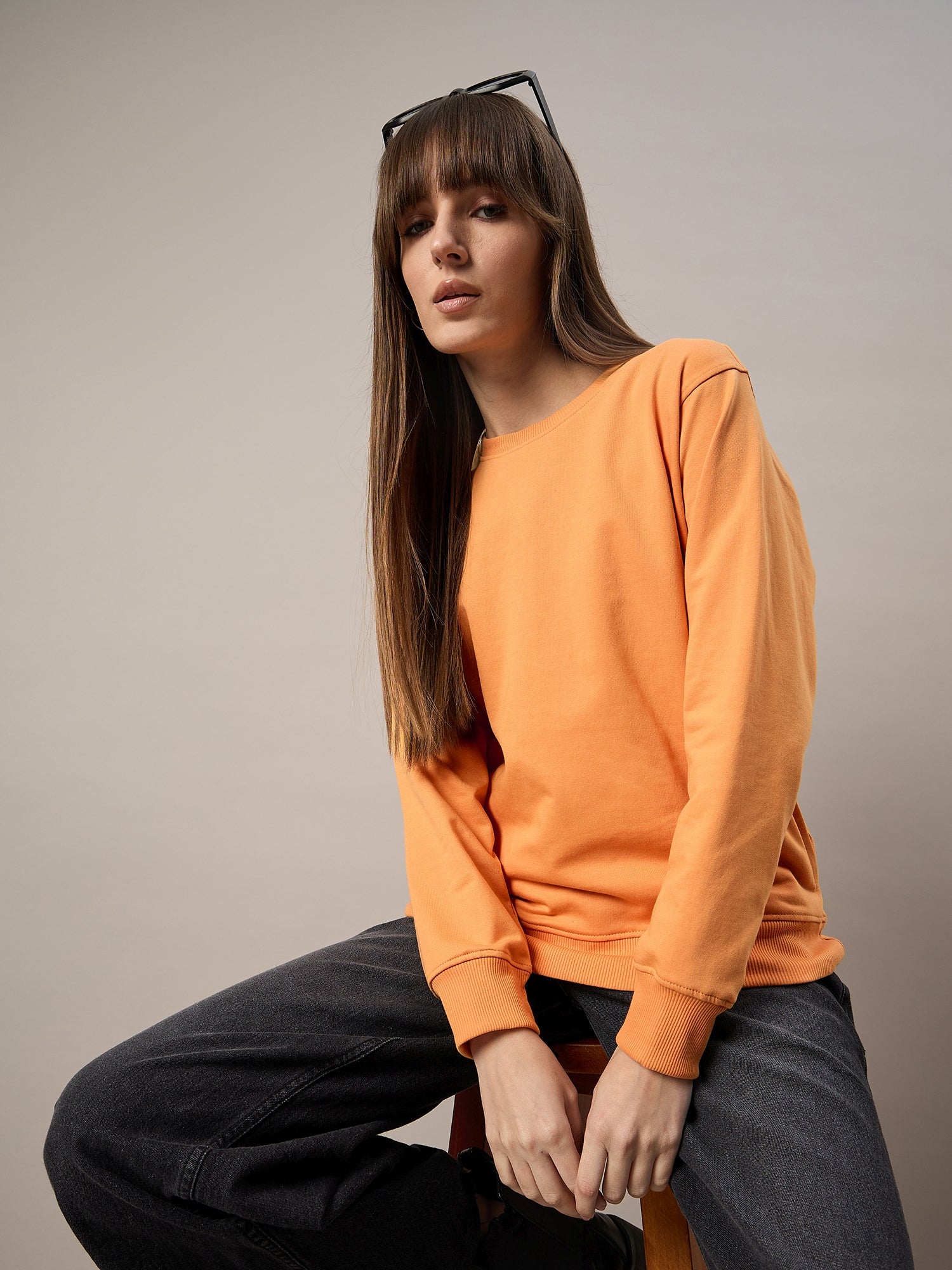 Women Orange Round Neck Sweatshirt - Reprise