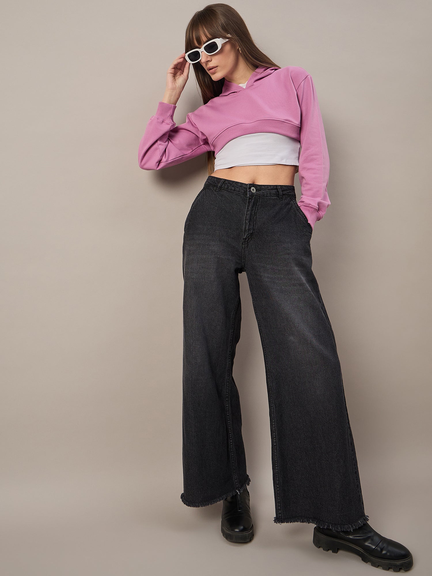 Women Dark Pink Solid Cropped Hoodie - Reprise