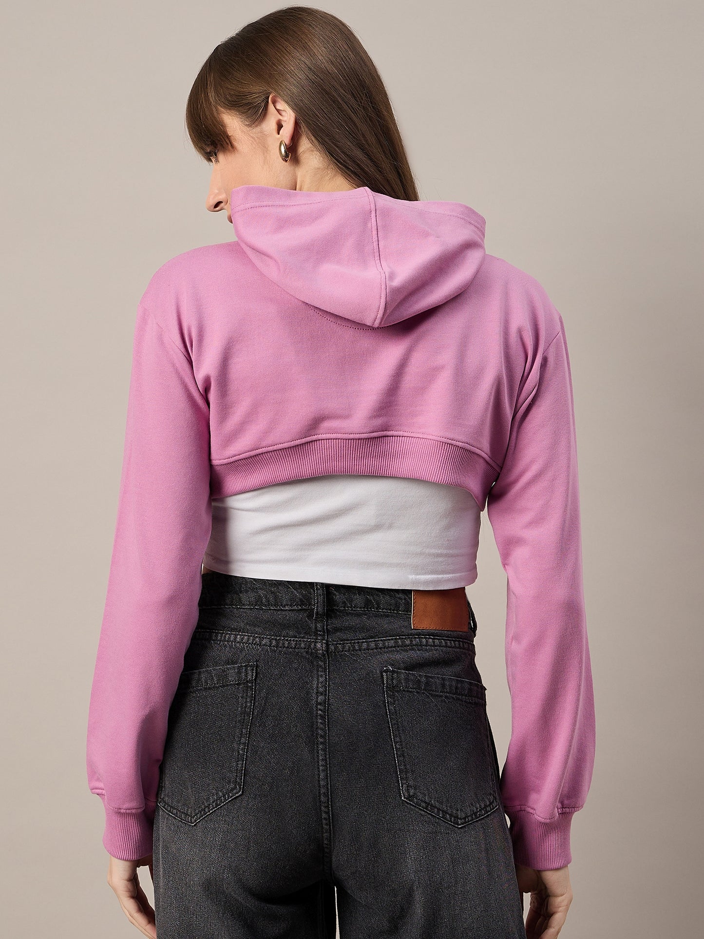Women Dark Pink Solid Cropped Hoodie - Reprise