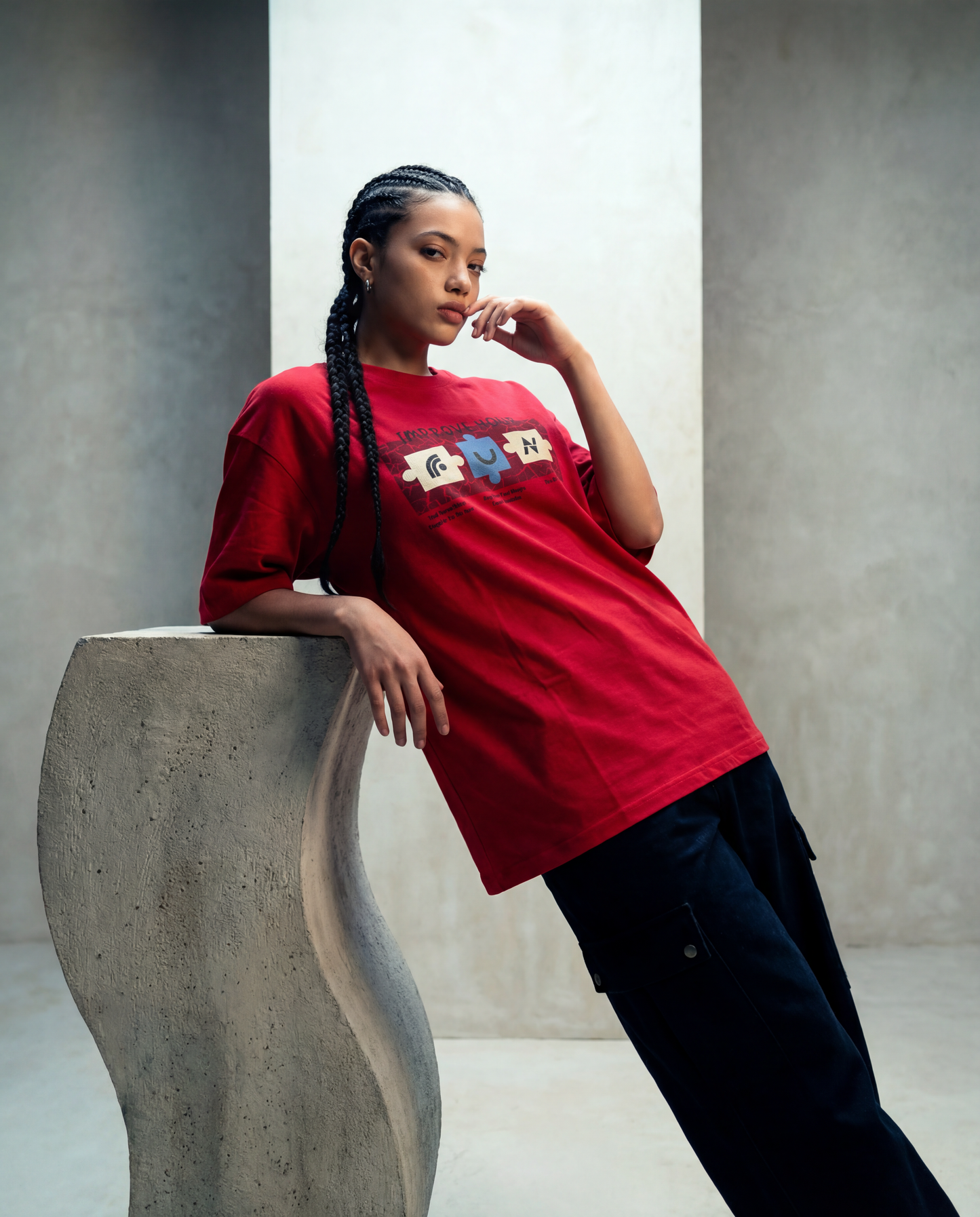 Women Oversized Round Neck Half Sleeves Tshirt Red - Reprise